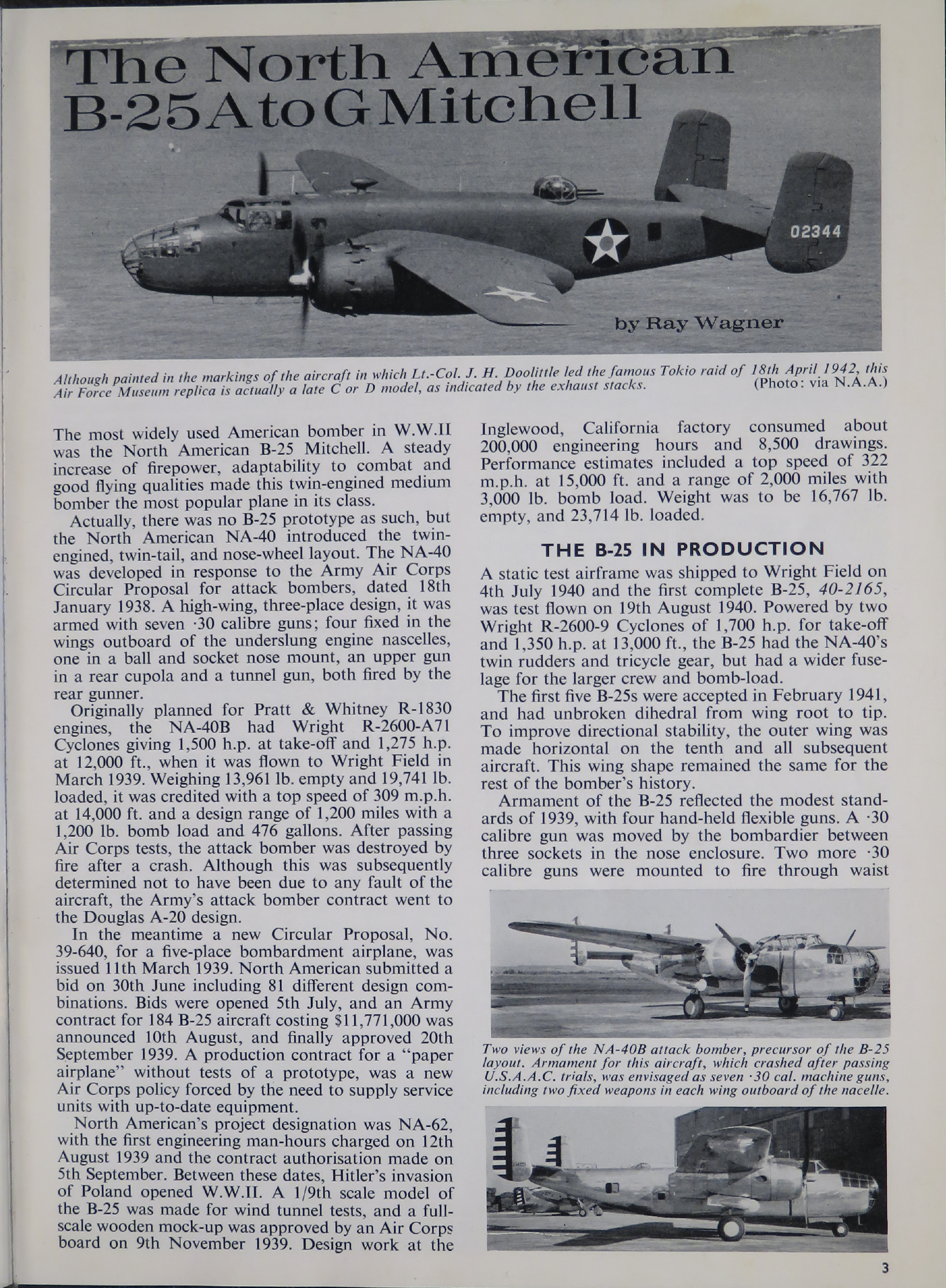 Sample page 3 from AirCorps Library document: The North American B-25A to G Mitchell (Profile Publications)