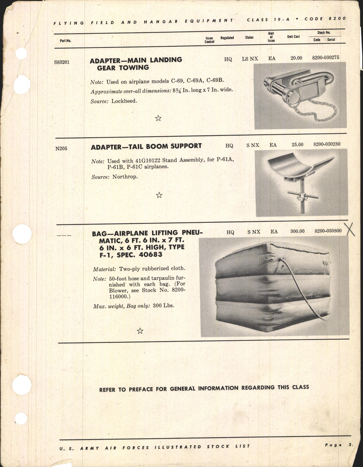 Sample page 3 from AirCorps Library document: Stock List for Flying Field and Hangar Equipment