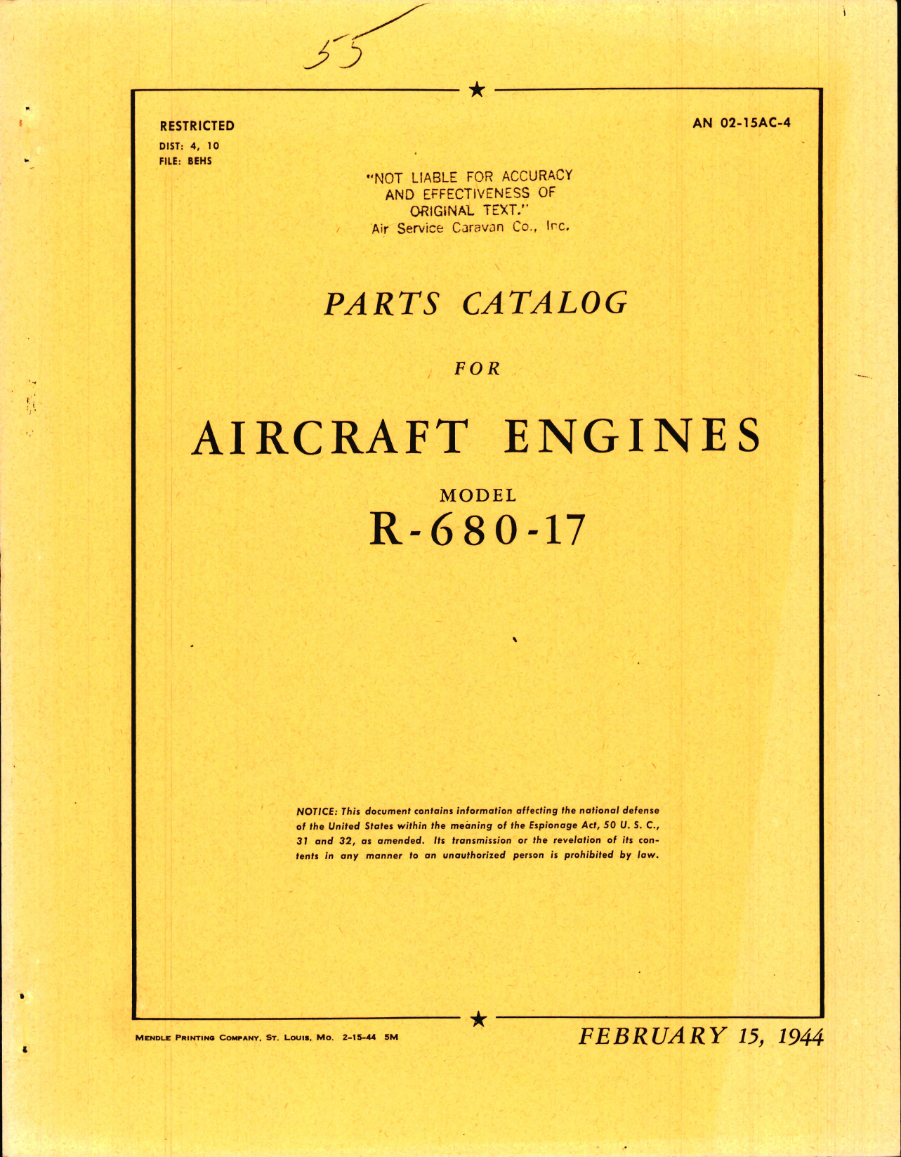 Sample page 1 from AirCorps Library document: Parts Catalog for R-680-17 Engines