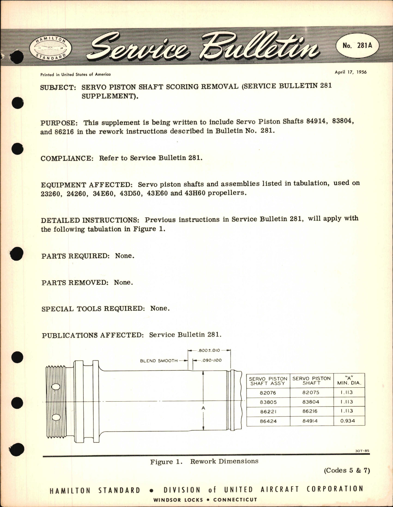 Sample page 1 from AirCorps Library document: Servo Piston Shaft Scoring Removal (Service Bulletin 281 Supplement) 