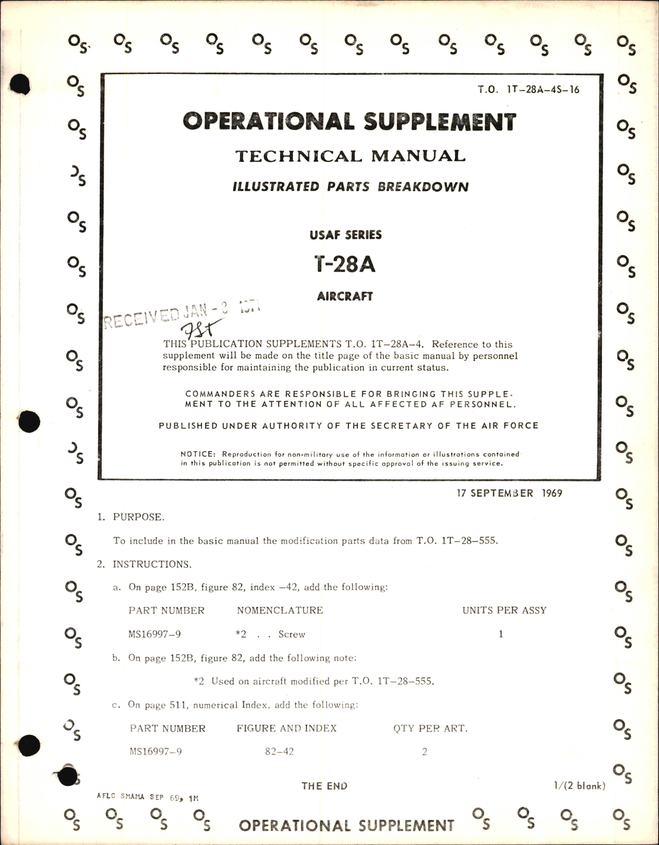 Sample page 1 from AirCorps Library document: Illustrated Parts Breakdown for T-28A - Operational Supplement