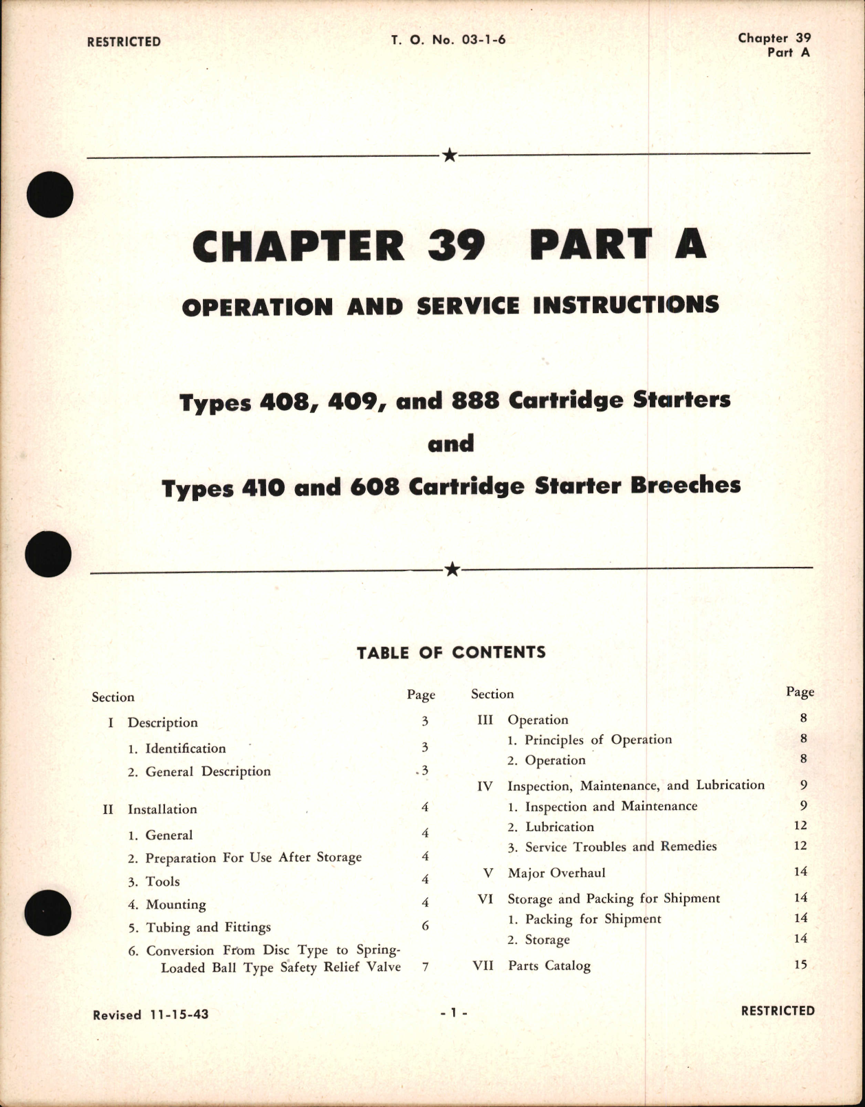 Sample page 1 from AirCorps Library document: Operation and Service Instruction for Cartridge Starters and Starter Breeches, Chapter 39 Part A