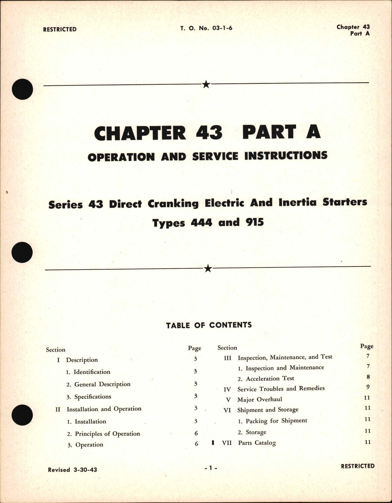 Sample page 1 from AirCorps Library document: Operation & Service Instruction for Direct Cranking Electric and Inertia Starters, Chapter 43 Part A
