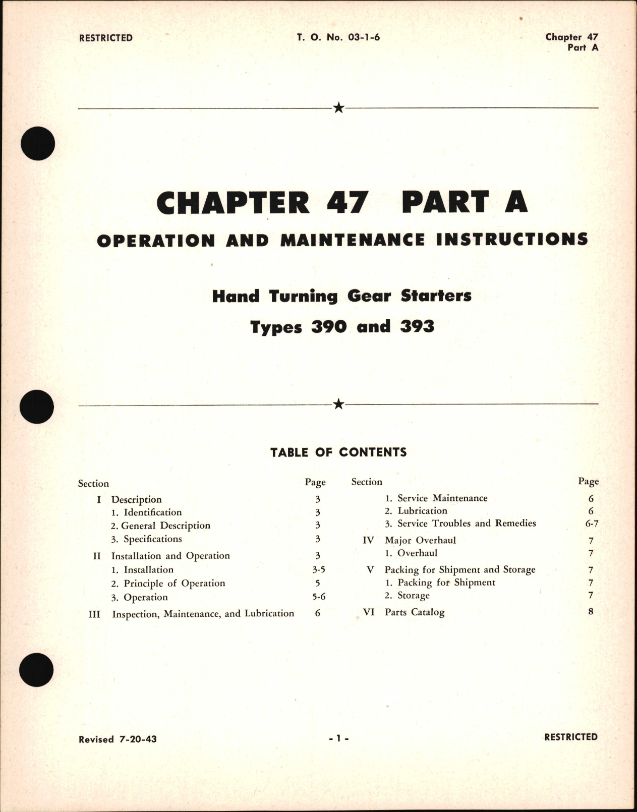 Sample page 1 from AirCorps Library document: Operation and Maintenance Instructions for Hand Turning Gear Starters, Chapter 47 Part A