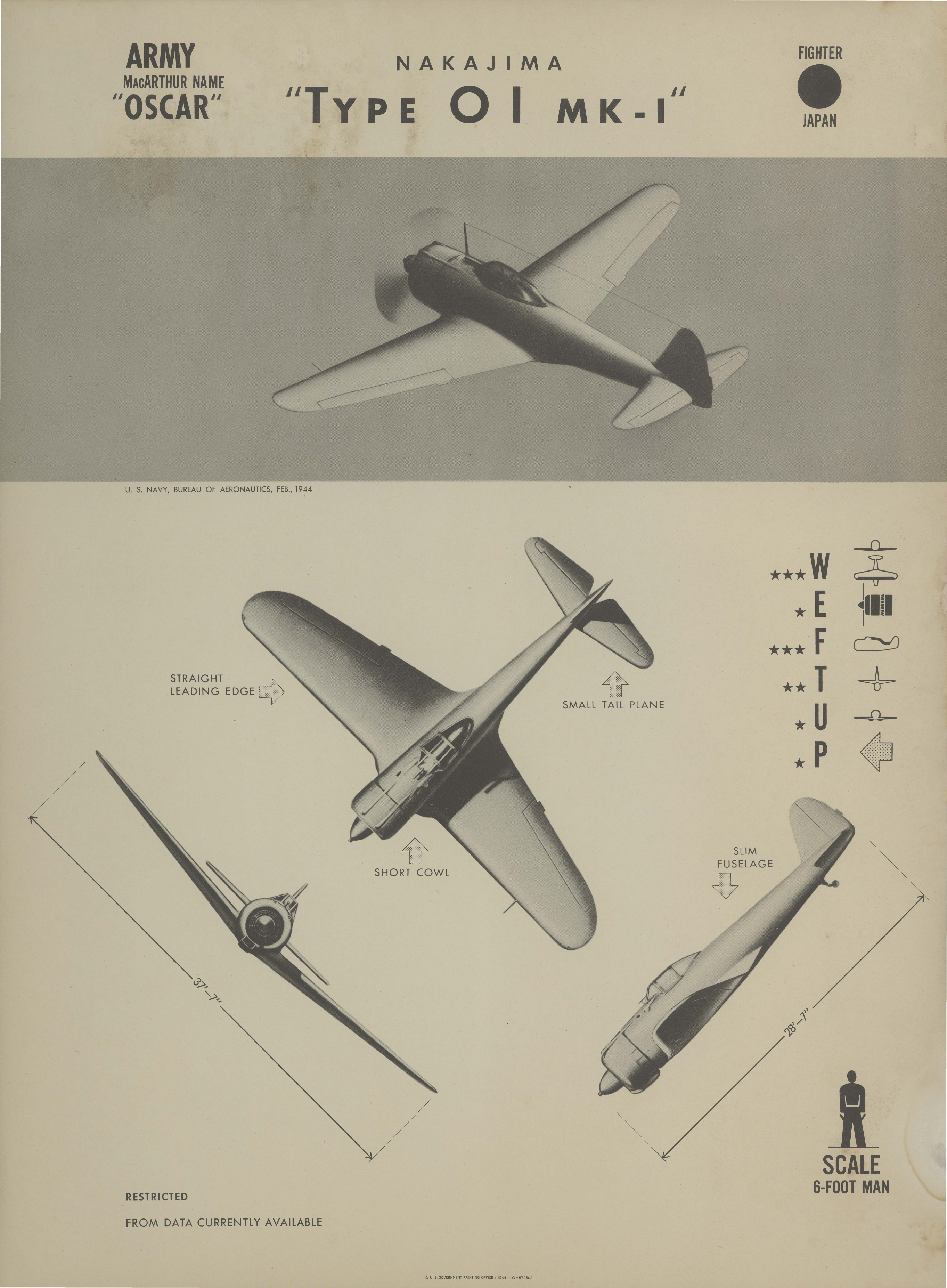 Sample page 1 from AirCorps Library document: Nakajima Type 01 Mk-1 Oscar Recognition Poster