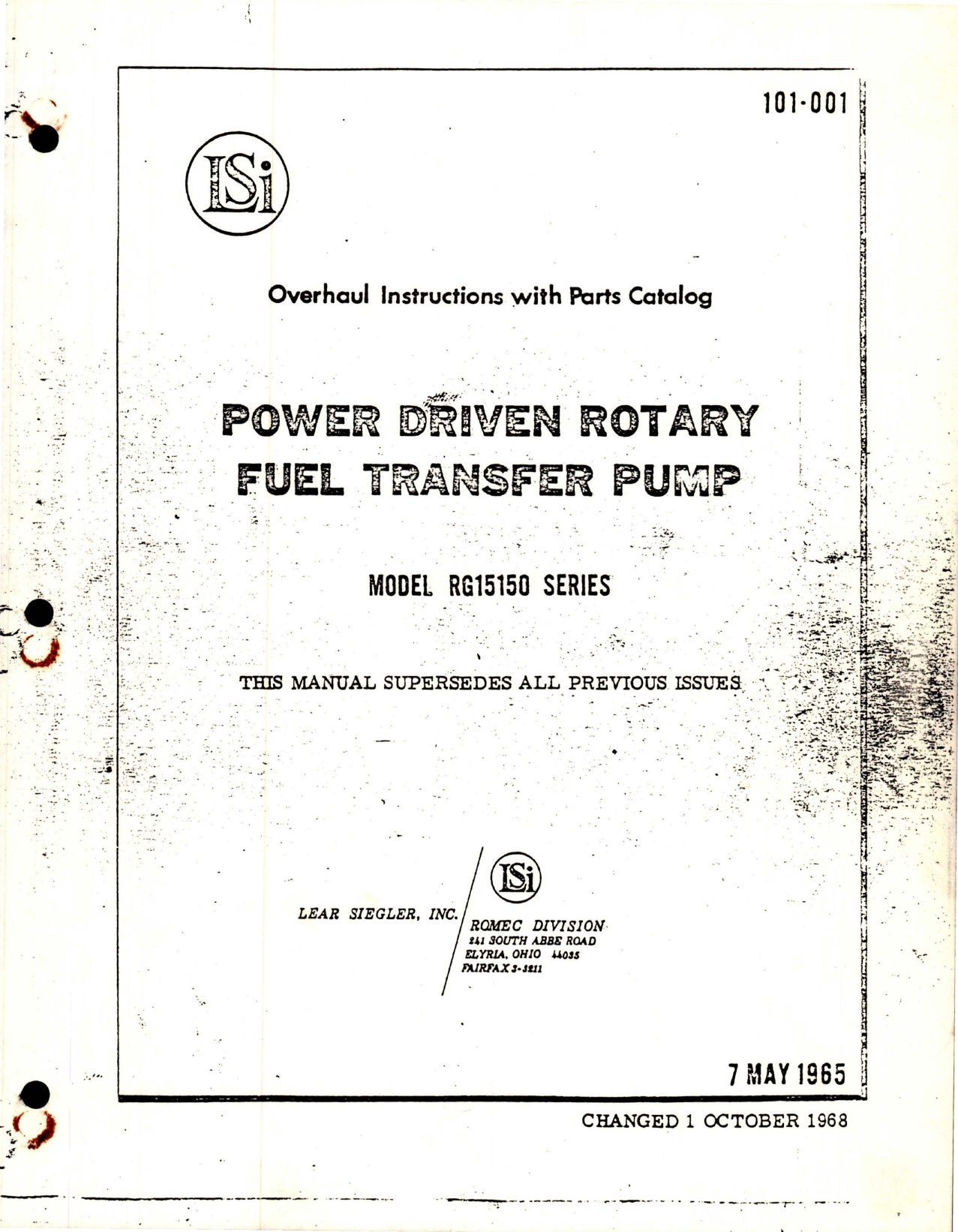 Sample page 1 from AirCorps Library document: Overhaul Instructions with Parts Catalog for Power Driven Rotary Fuel Transfer Pump - Model RG15150 