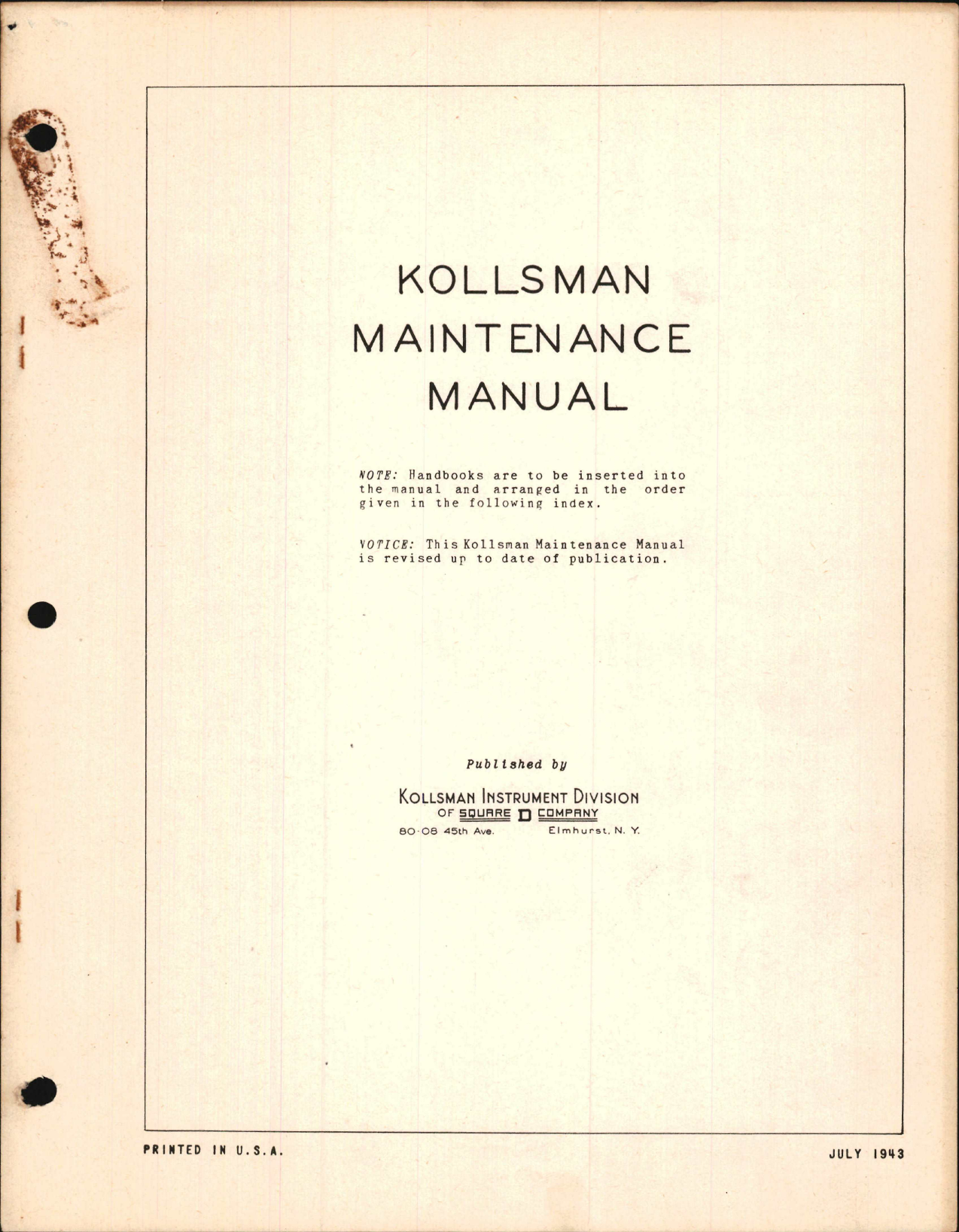 Sample page 1 from AirCorps Library document: Kollsman Instrument Maintenance Manual
