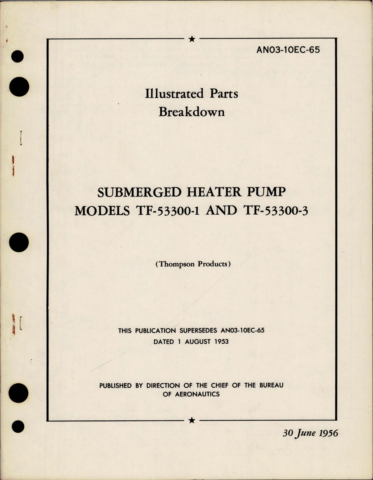 Sample page 1 from AirCorps Library document: Illustrated Parts Breakdown for Submerged Heather Pump - Models TF-53300-1 and TF-53300-3 