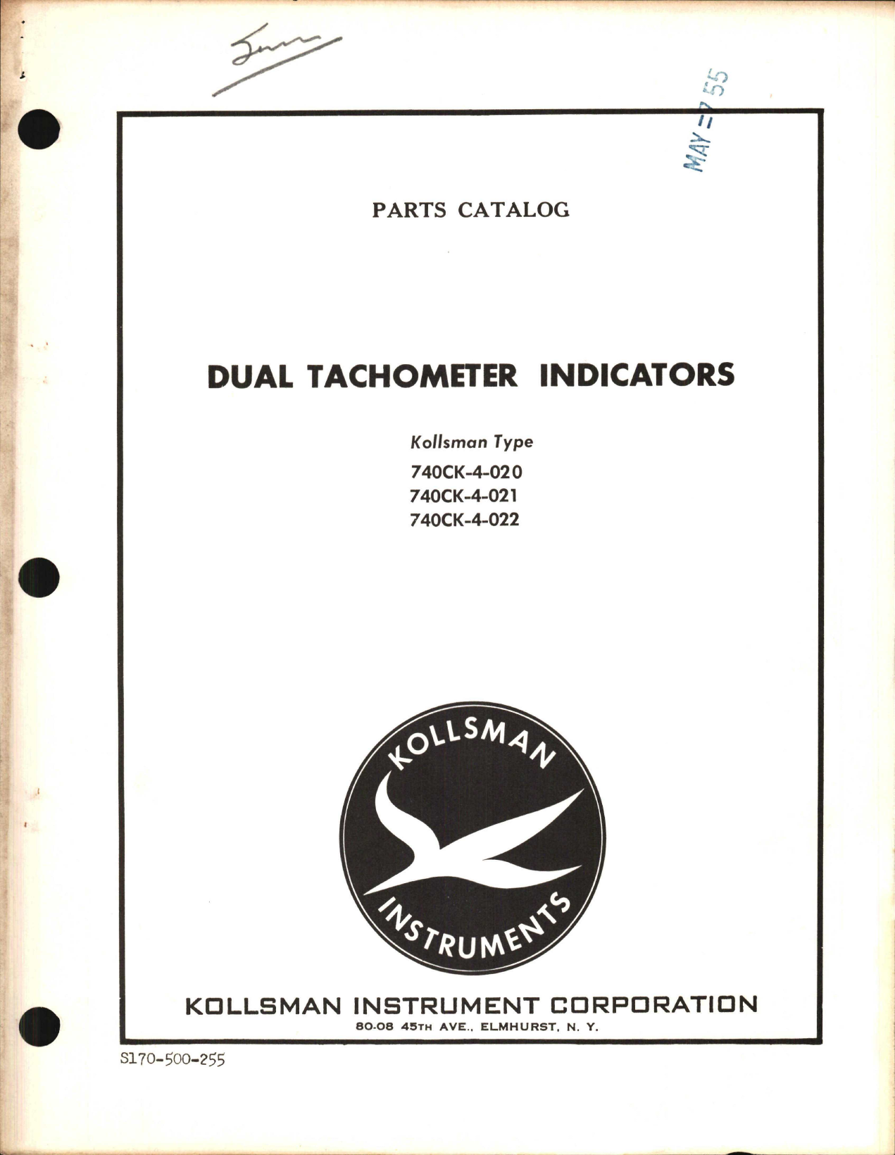 Sample page 1 from AirCorps Library document: Parts Catalog for Kollsman Dual Tachometer Indicators