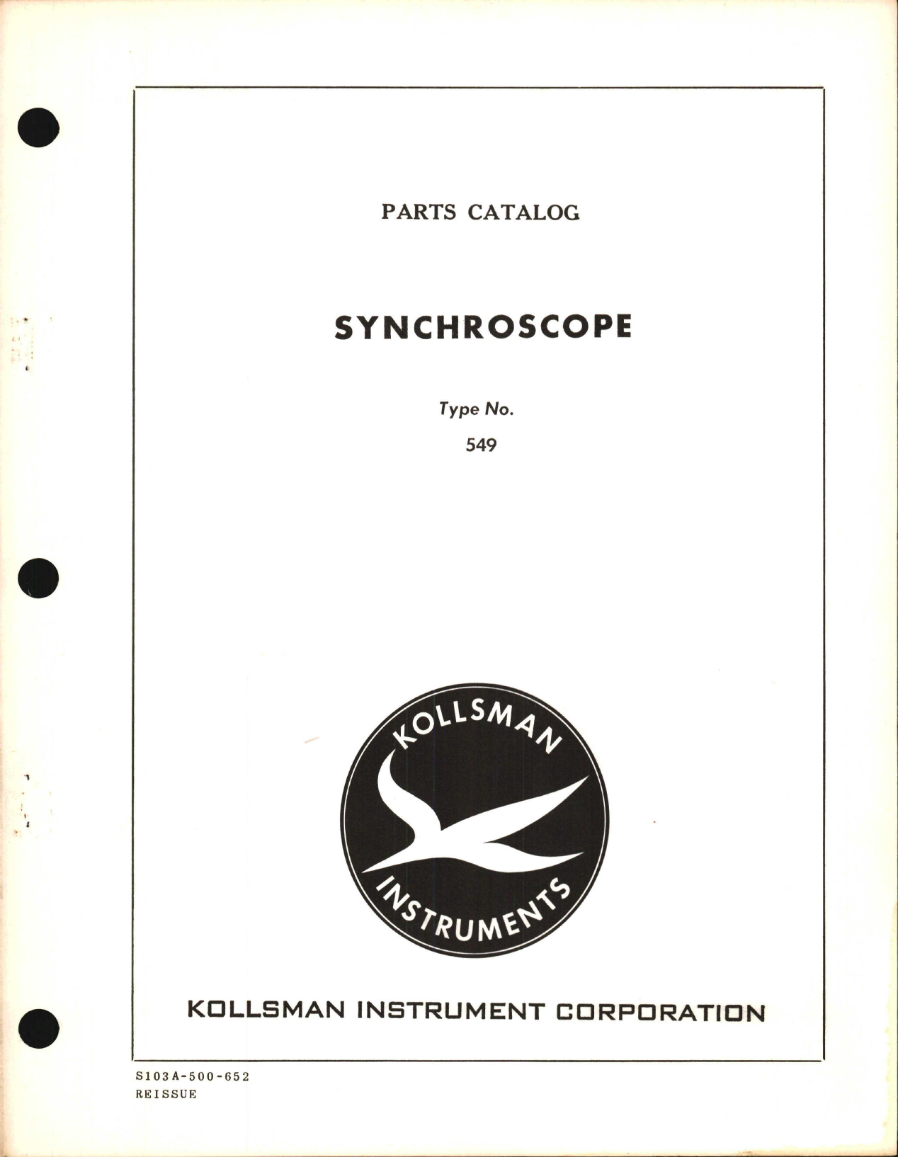 Sample page 1 from AirCorps Library document: Parts Catalog for Kollsman Synchroscope 549