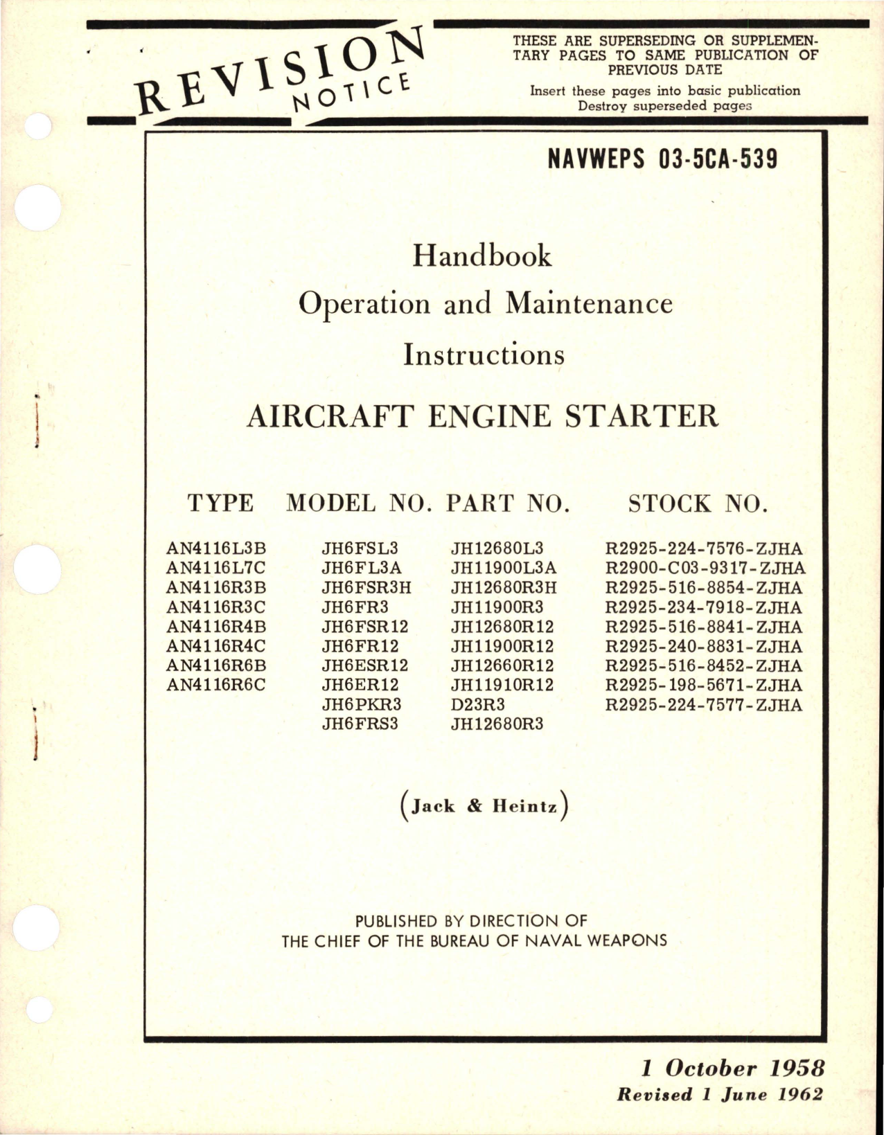 Sample page 1 from AirCorps Library document: Revision to Operation and Service Instructions for Aircraft Engine Starter