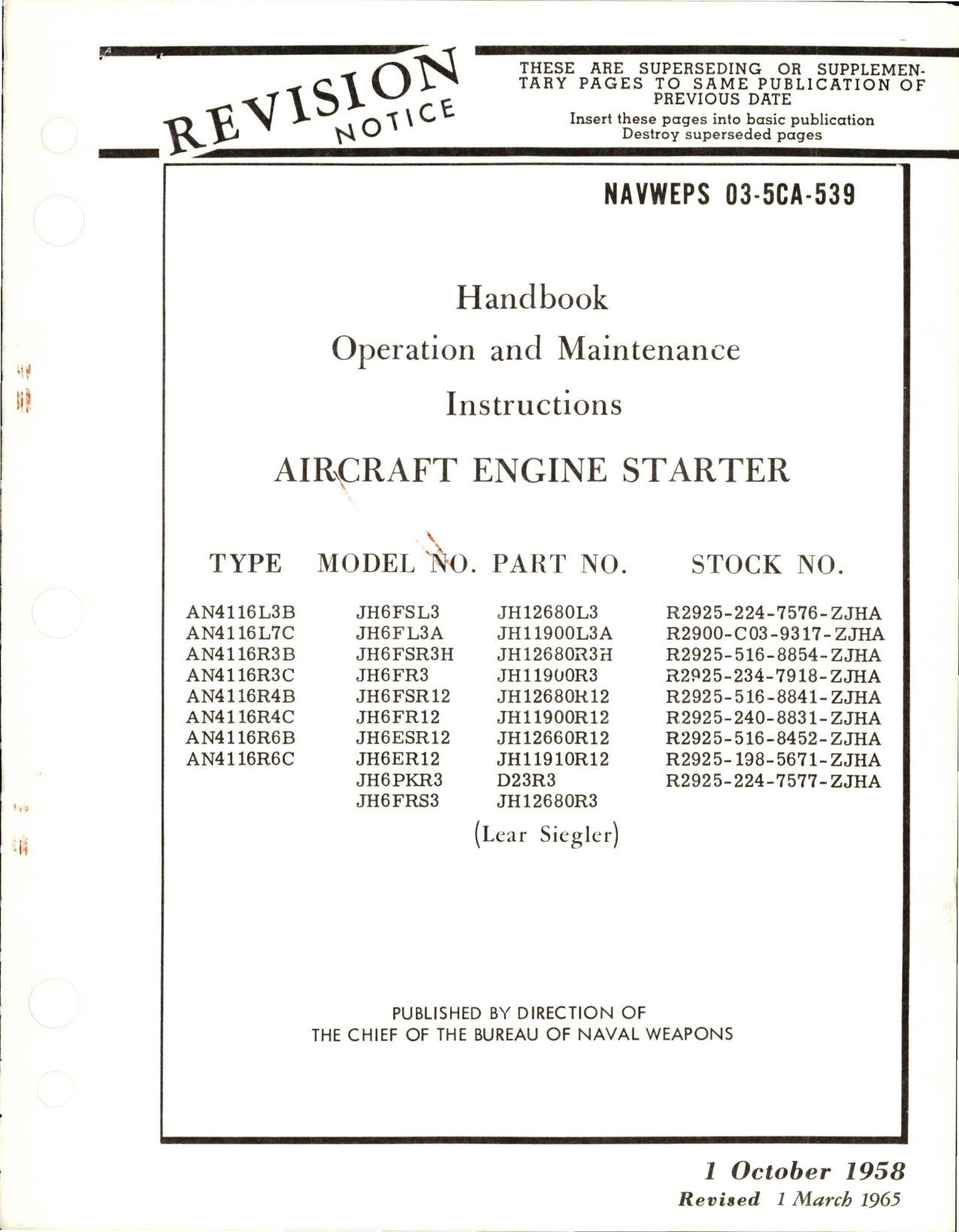 Sample page 1 from AirCorps Library document: Revision to Operation and Service Instructions for Aircraft Engine Starter
