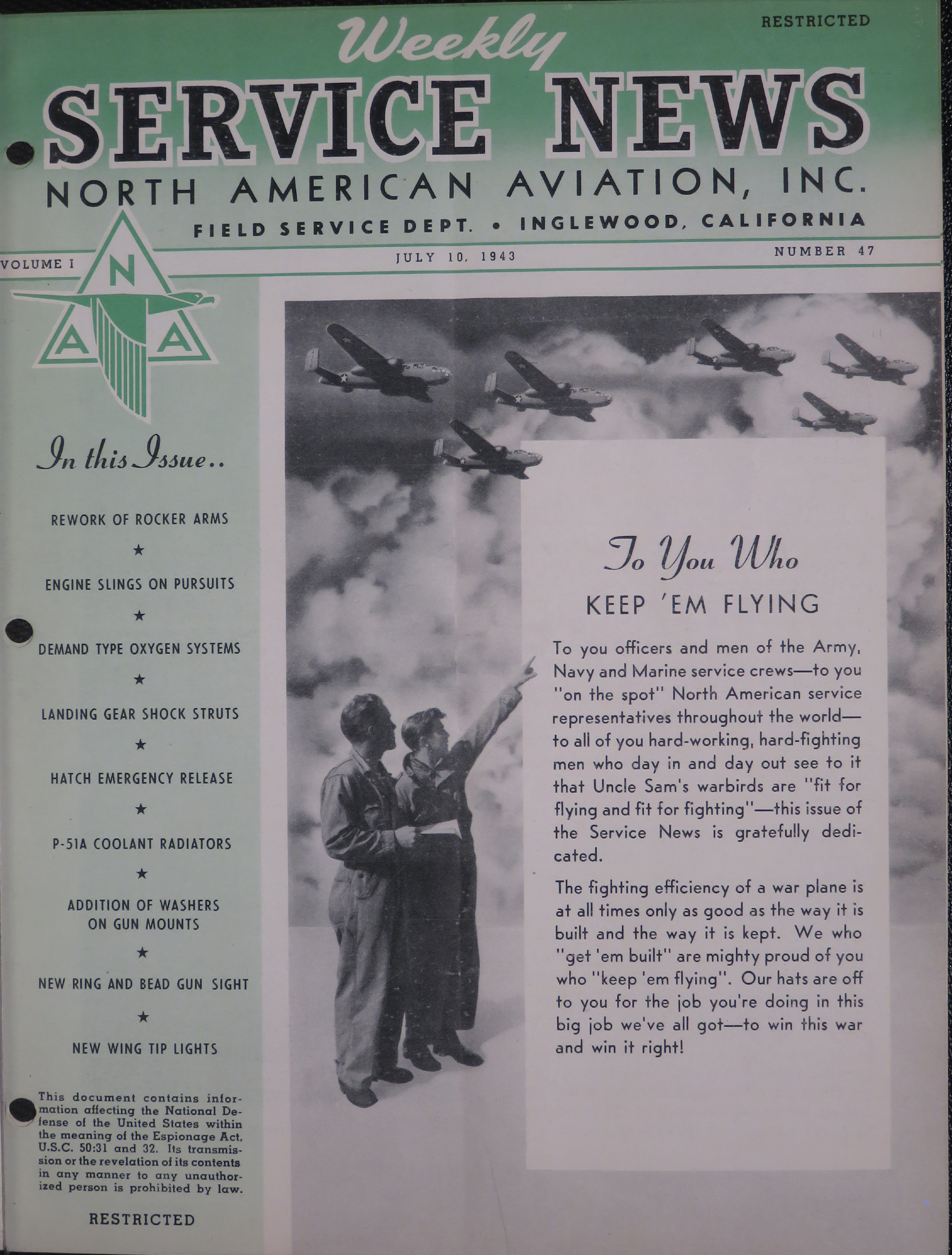Sample page 1 from AirCorps Library document: Volume 1, No. 47 - Weekly Service News