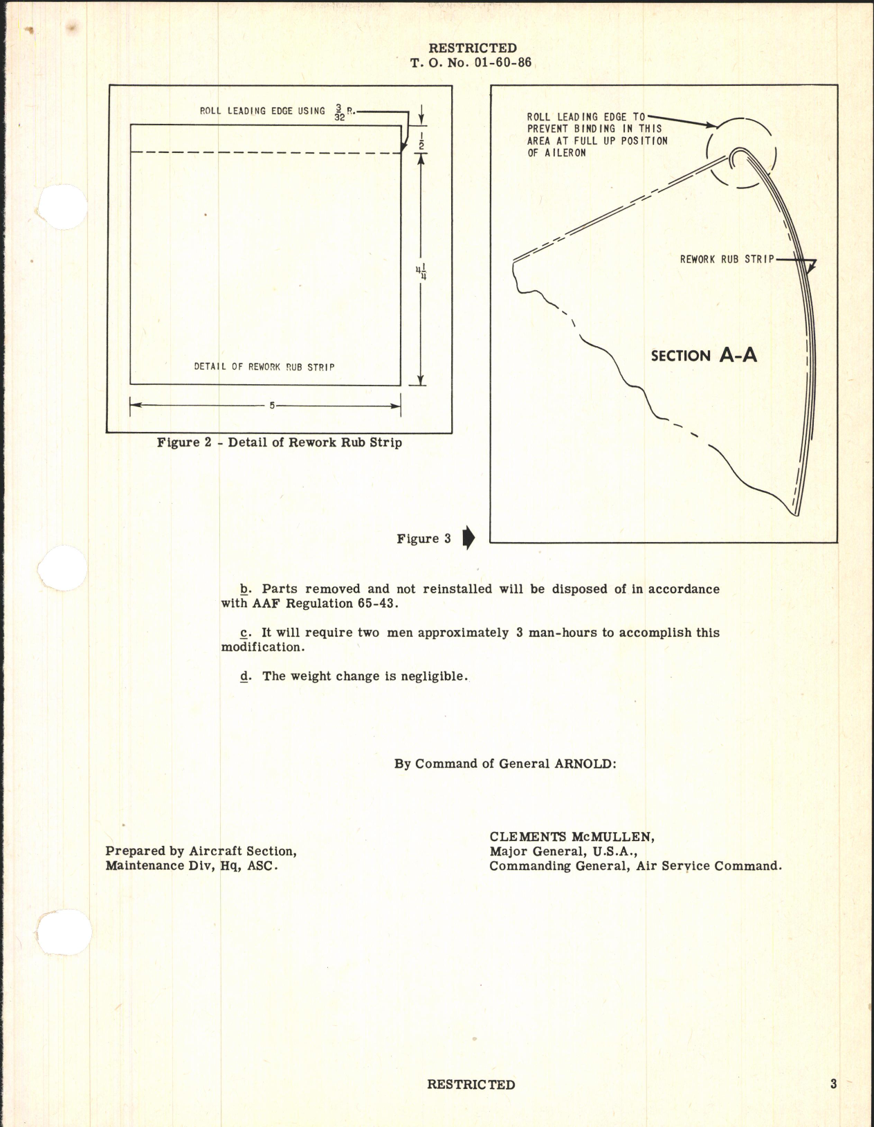Sample page 3 from AirCorps Library document: Modification of Aileron Rubbing Strip for B-25 Series