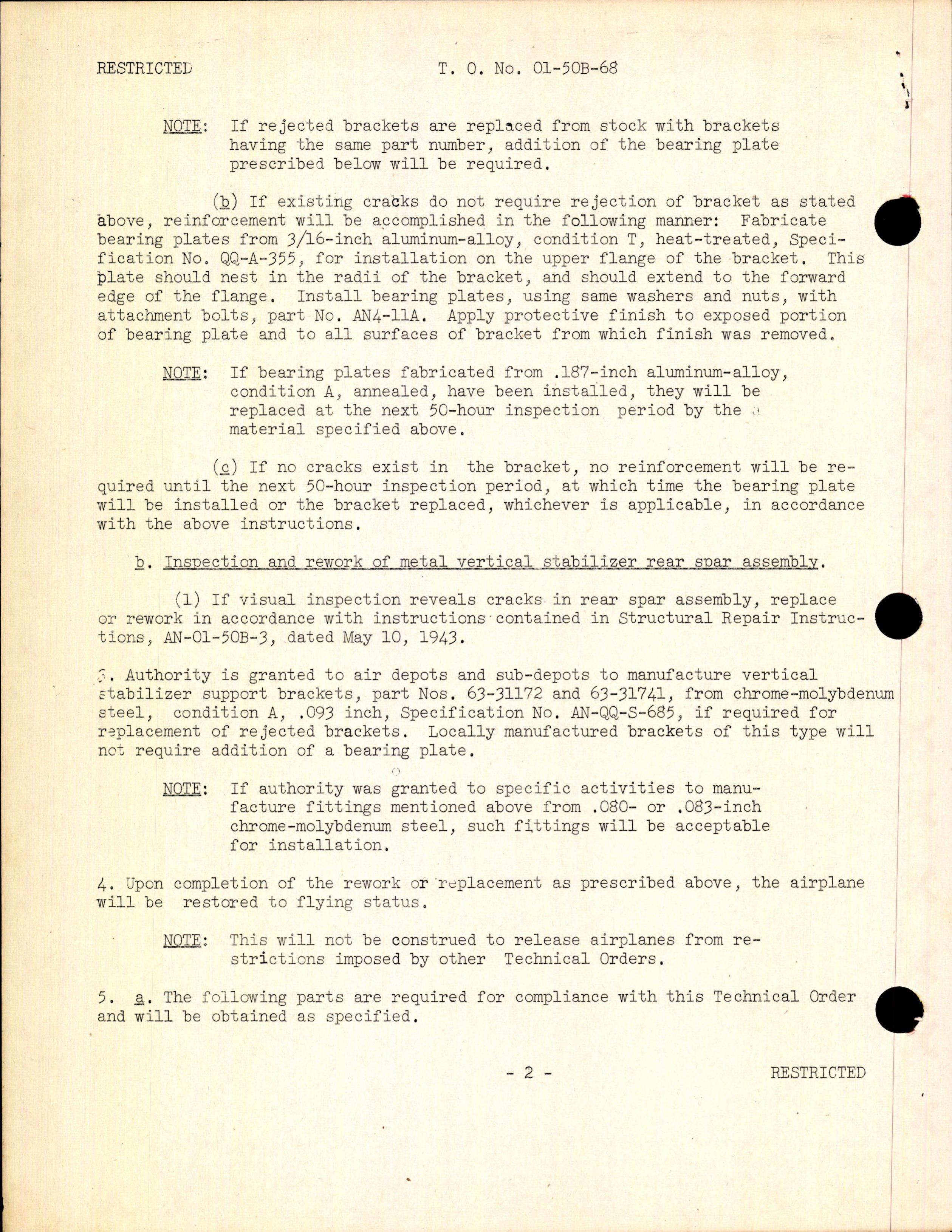Sample page 2 from AirCorps Library document: Inspection and Rework of Vertical Stabilizer Front Spar Support Brackets and Rear Spar Assemblies, BT-13, BT-13A, BT-15, and SNV-1