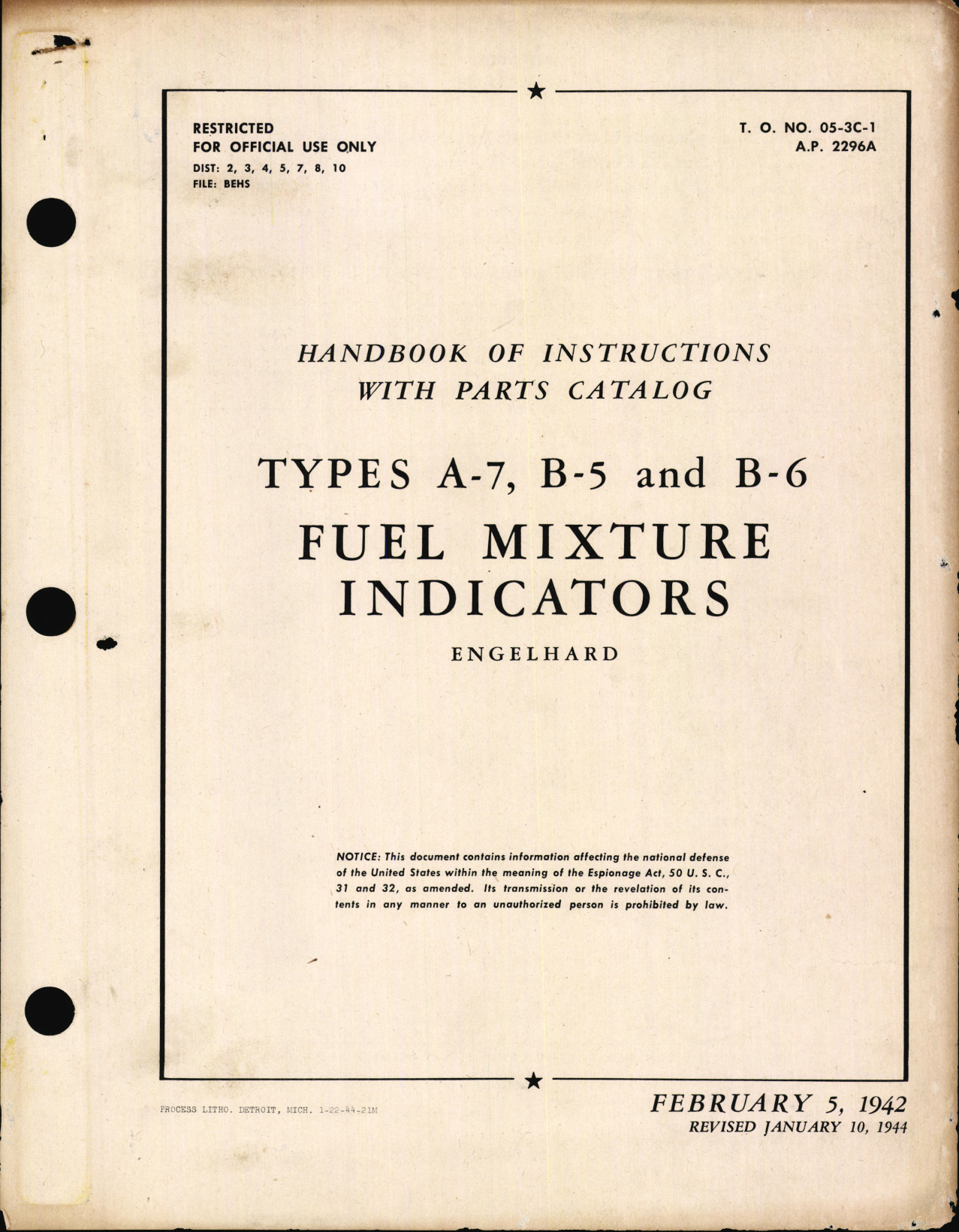 Sample page 1 from AirCorps Library document: Handbook of Instructions with Parts Catalog for Fuel Mixture Indicators