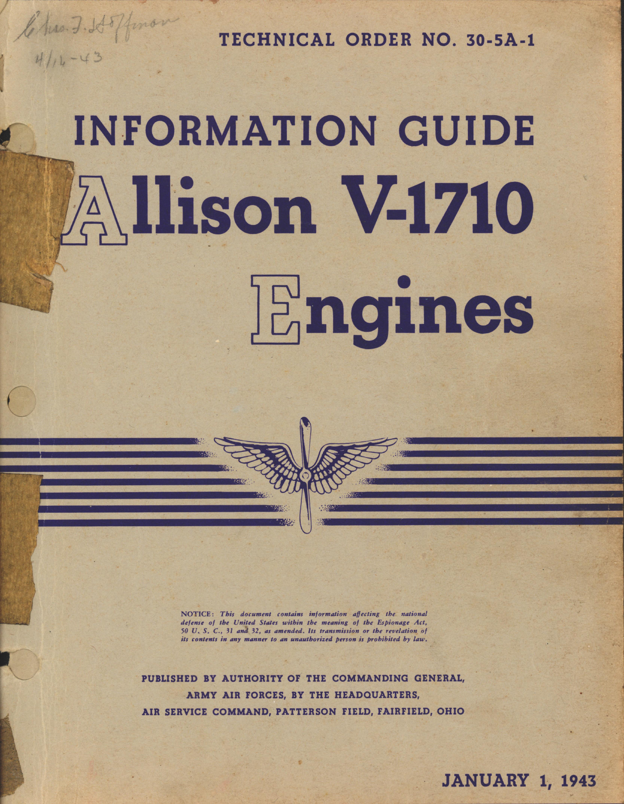 Sample page 1 from AirCorps Library document: Information Guide for Allison V-1710 E and F Engines
