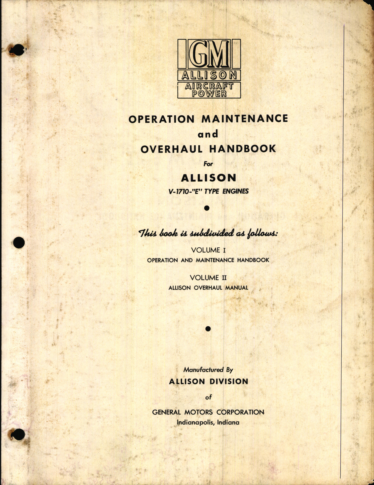 Sample page 1 from AirCorps Library document: Operation Maintenance for Allison V-1710 E Type Engines