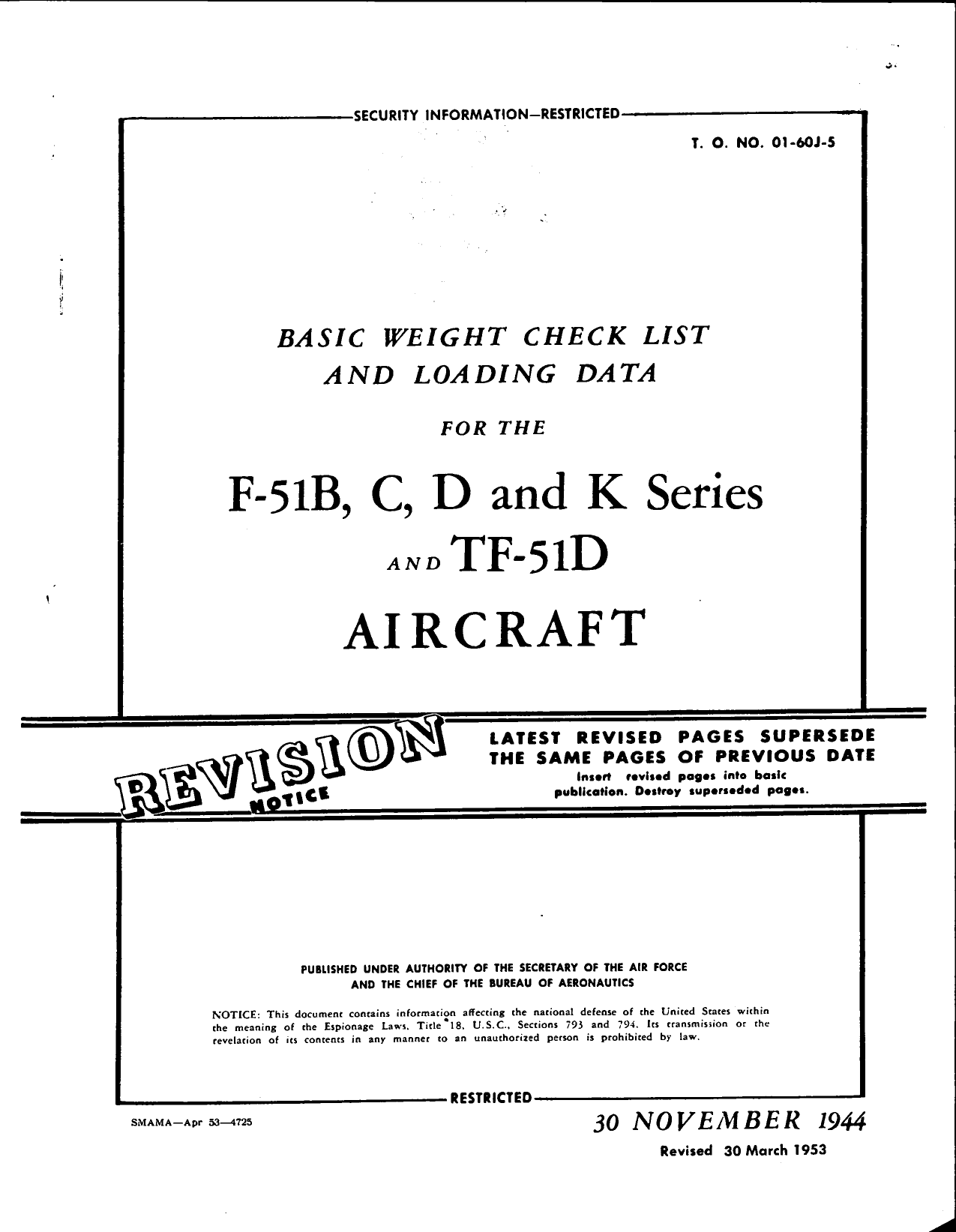 Sample page 1 from AirCorps Library document: Basic Weight Check List & Data for the F-51 Series and TF-51D
