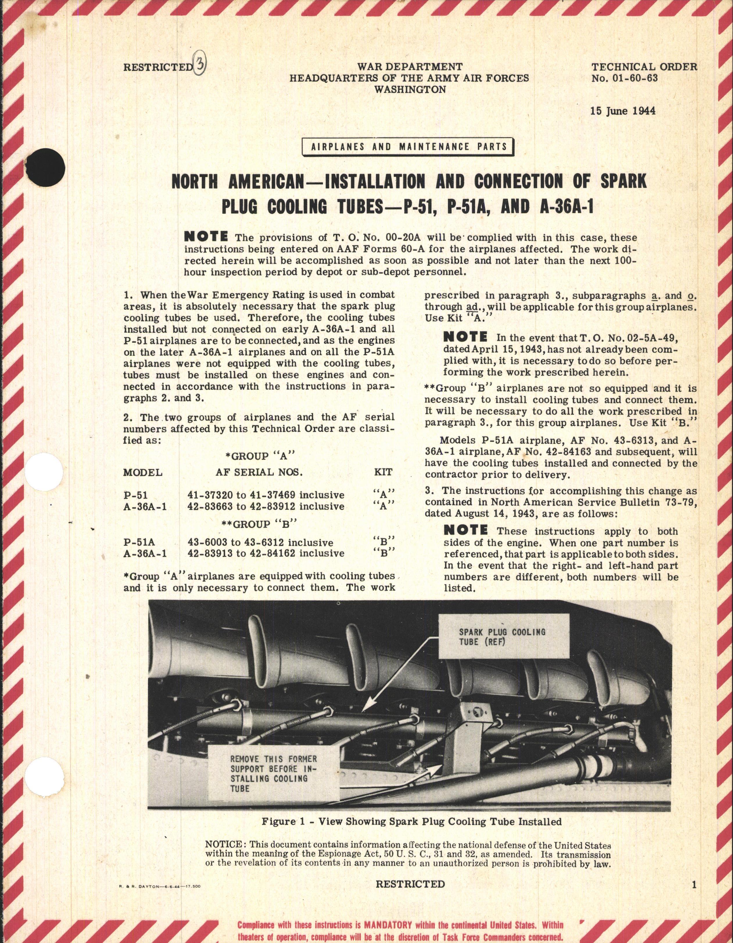 Sample page 1 from AirCorps Library document: Installation and Connection of Spark Plug Cooling Tubes