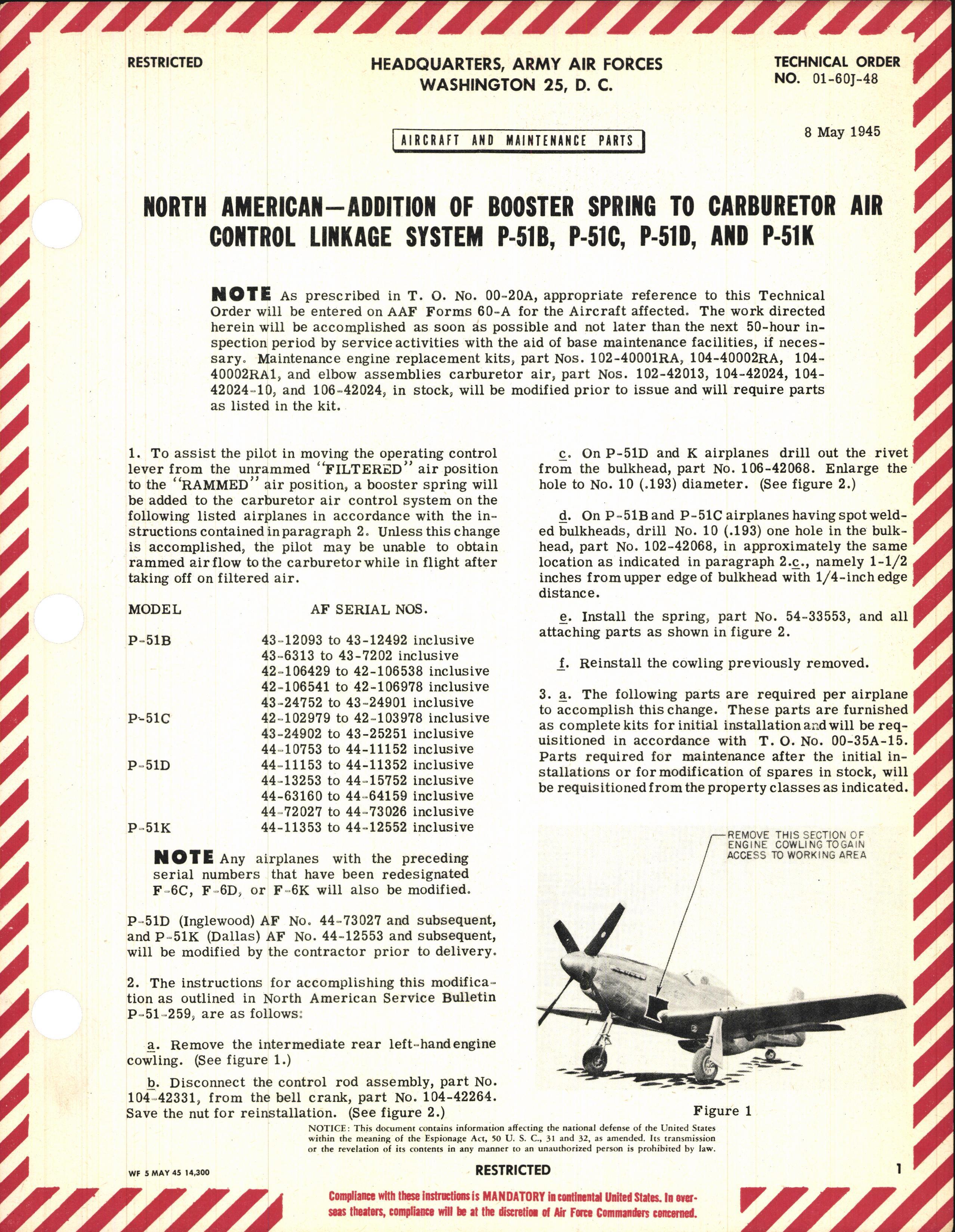 Sample page 1 from AirCorps Library document: Addition of Booster Spring to Carburetor Air Control Linkage System