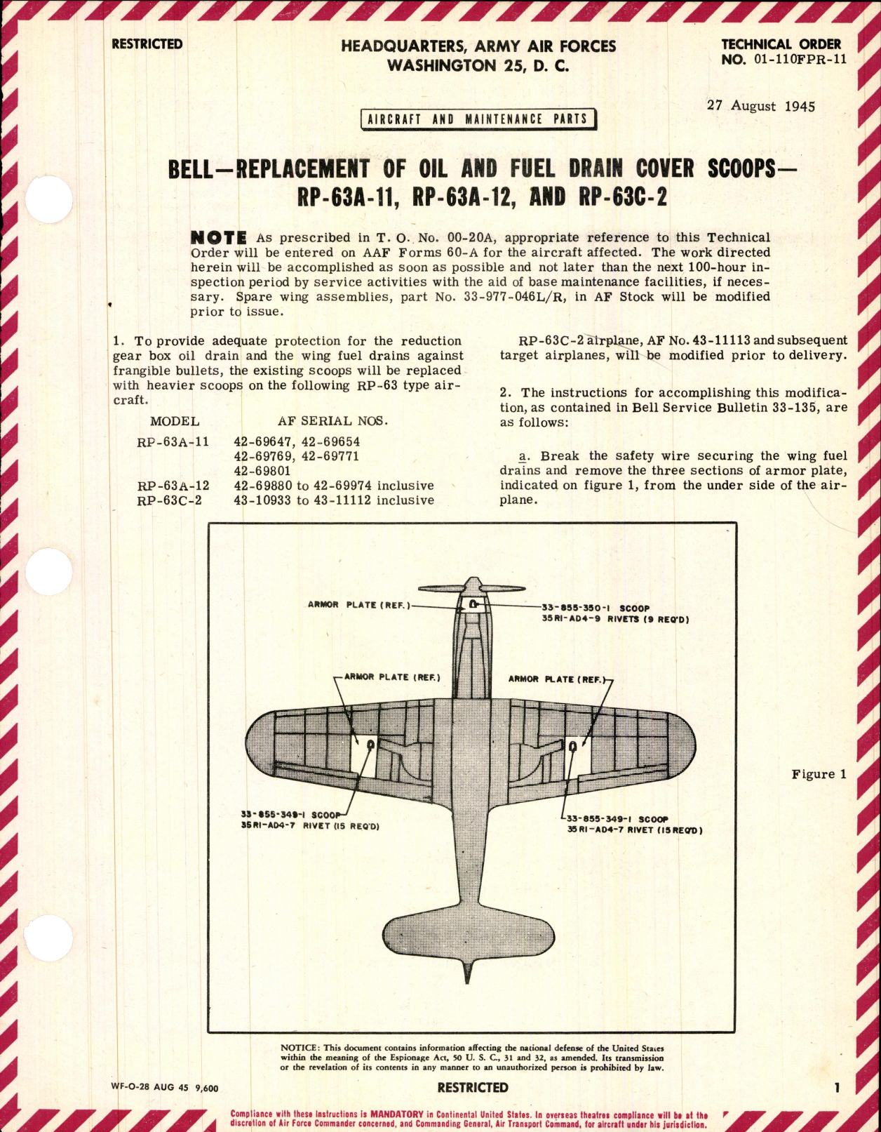 Sample page 1 from AirCorps Library document: Replacement of Oil and Fuel Drain Cover Scoops