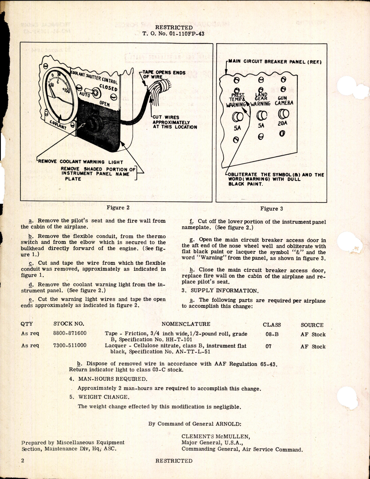 Sample page 2 from AirCorps Library document: Removal of Coolant Warning Light for P-63A