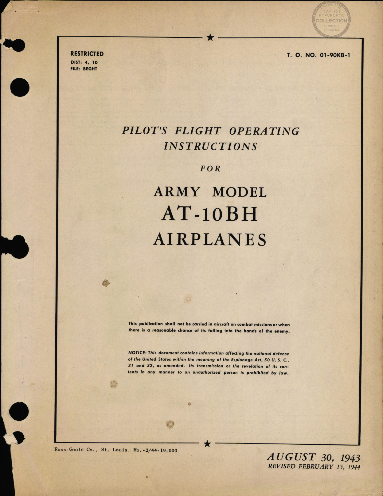 Sample page 1 from AirCorps Library document: Pilots Flight Operating Instructions - AT-10BH