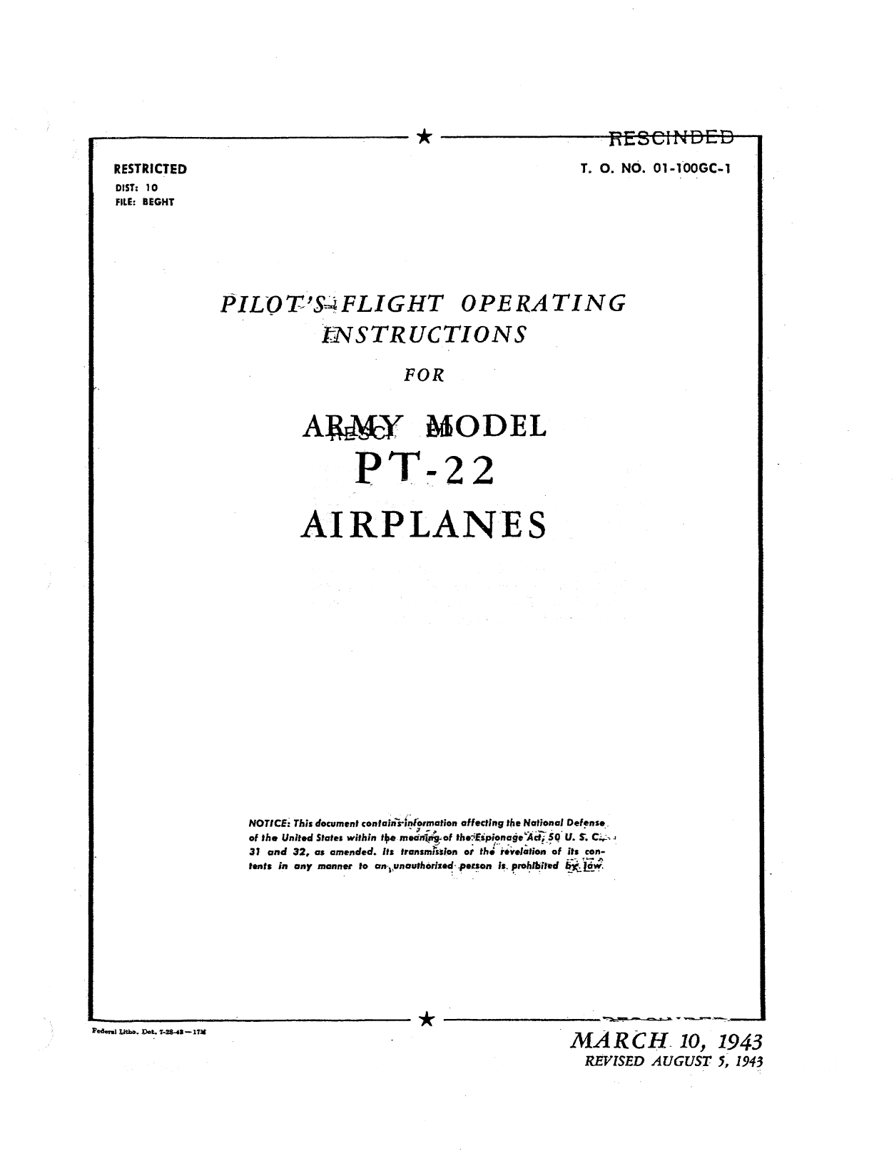 Sample page 1 from AirCorps Library document: Pilot's Flight Operating Instructions - PT-22