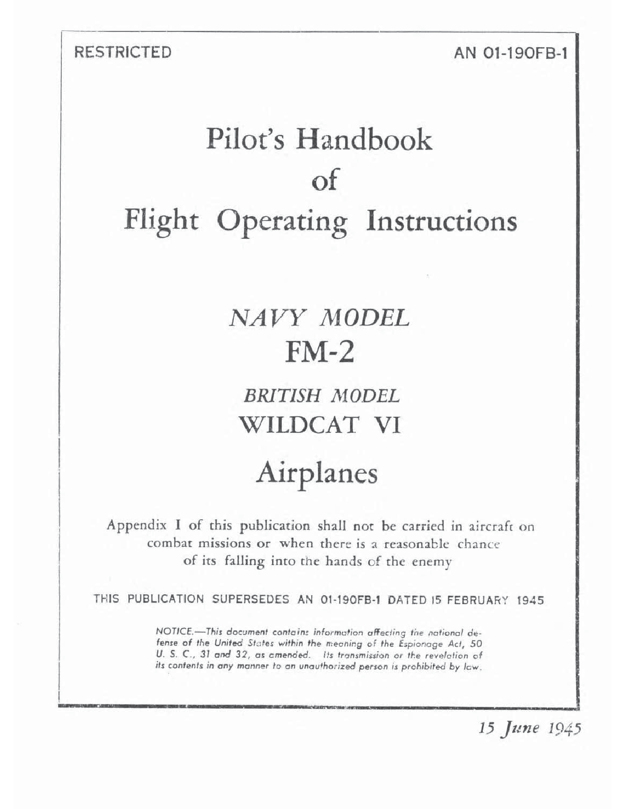 Sample page 1 from AirCorps Library document: Pilot's Handbook of Flight Operating Instructions - FM-2