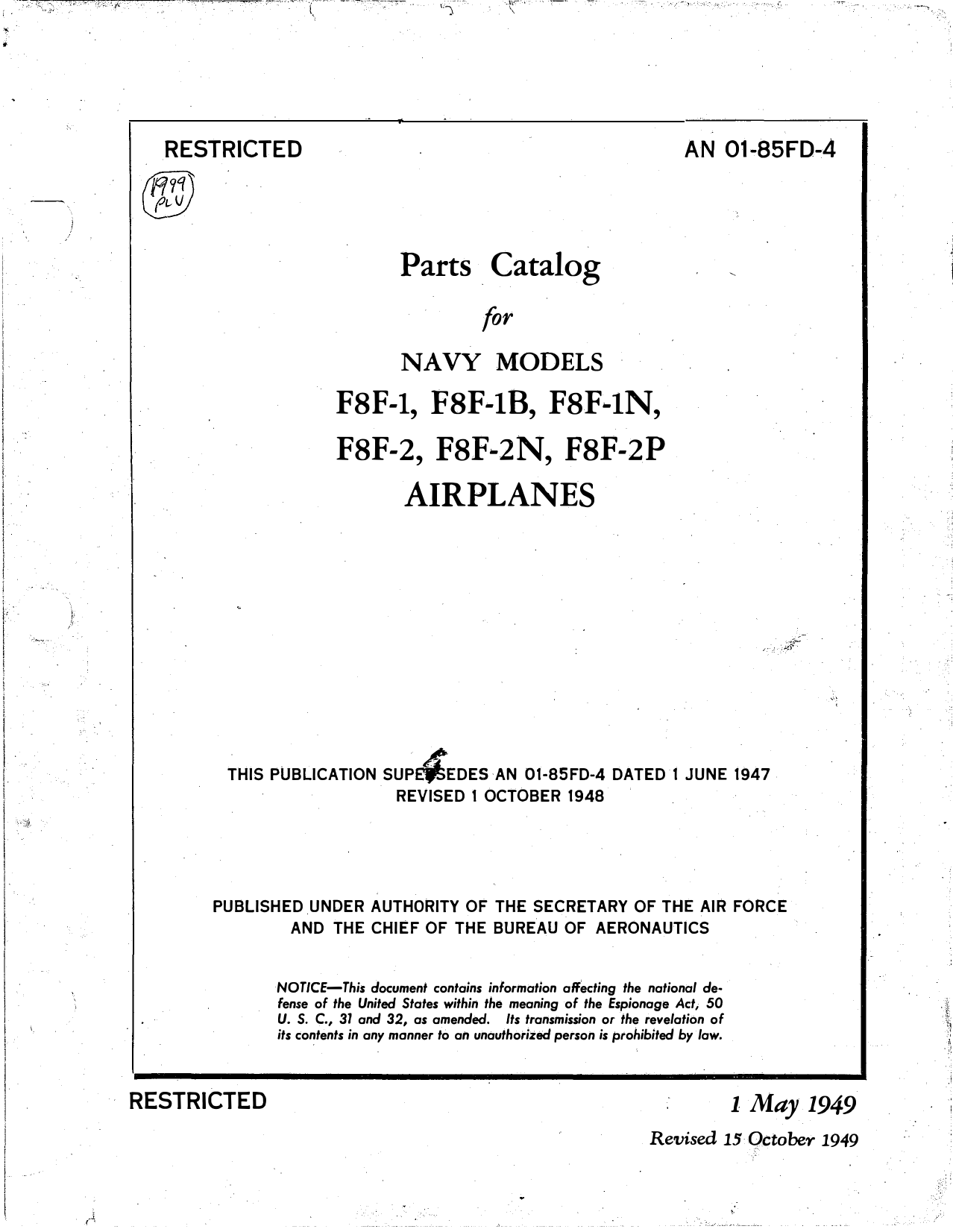 Sample page 1 from AirCorps Library document: Parts Catalog - F8F