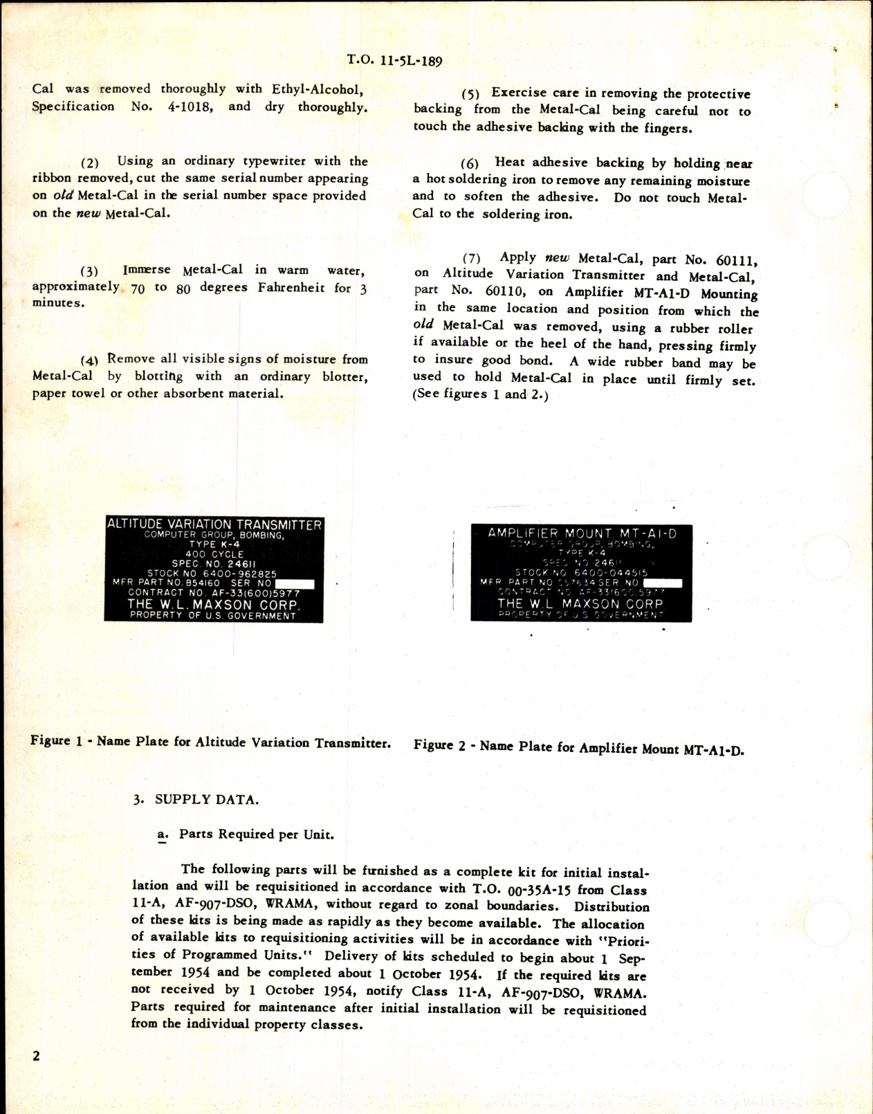 Sample page 2 from AirCorps Library document: Replacement of Name Plate on Altitude Transmitter
