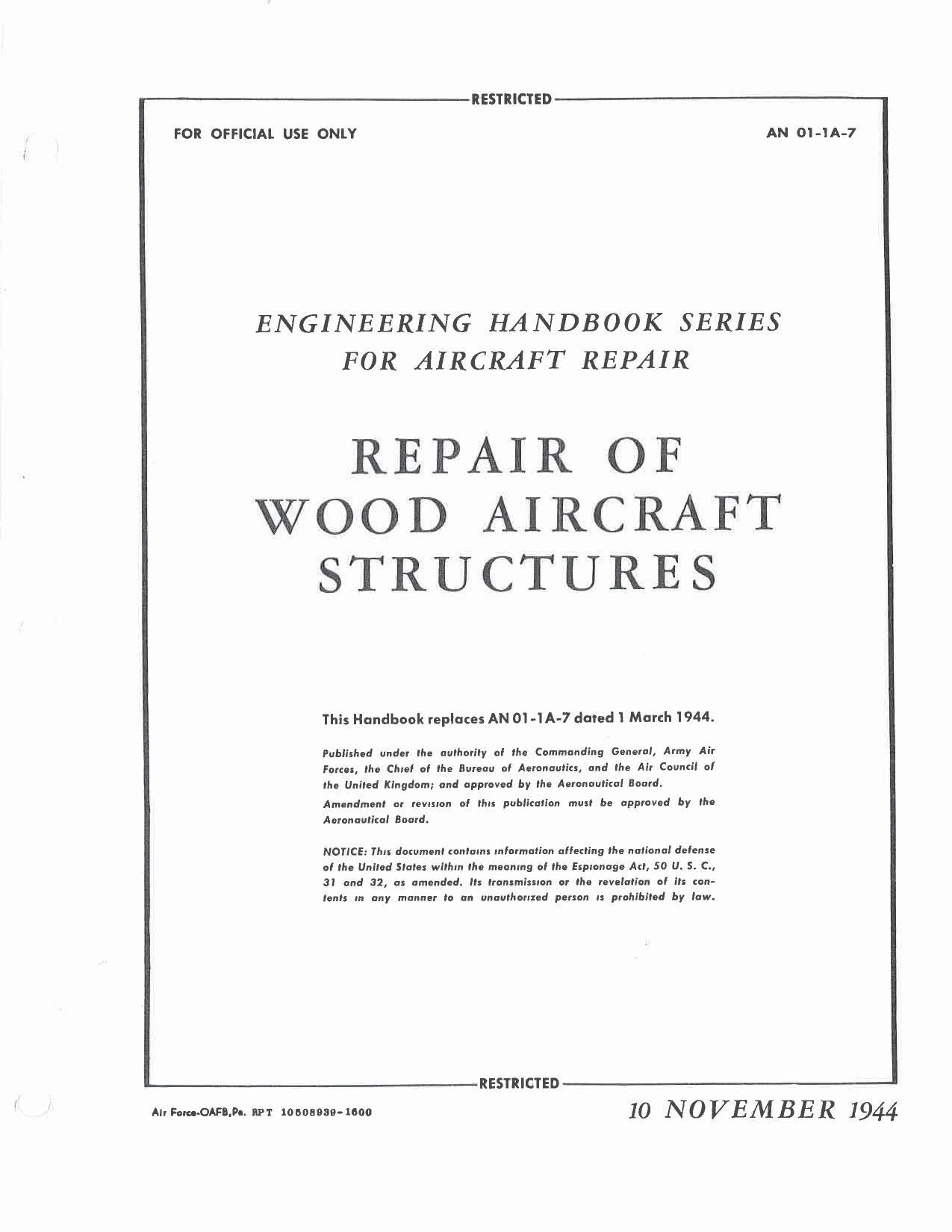 Sample page 1 from AirCorps Library document: Repair of Wood Aircraft Structures - Engineering Handbook