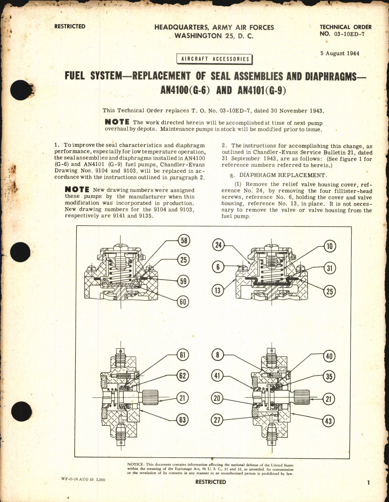Sample page 1 from AirCorps Library document: Replacement of Seal Assemblies and Diaphragms for AN4100 (G-6) and AN4101 (G-9)