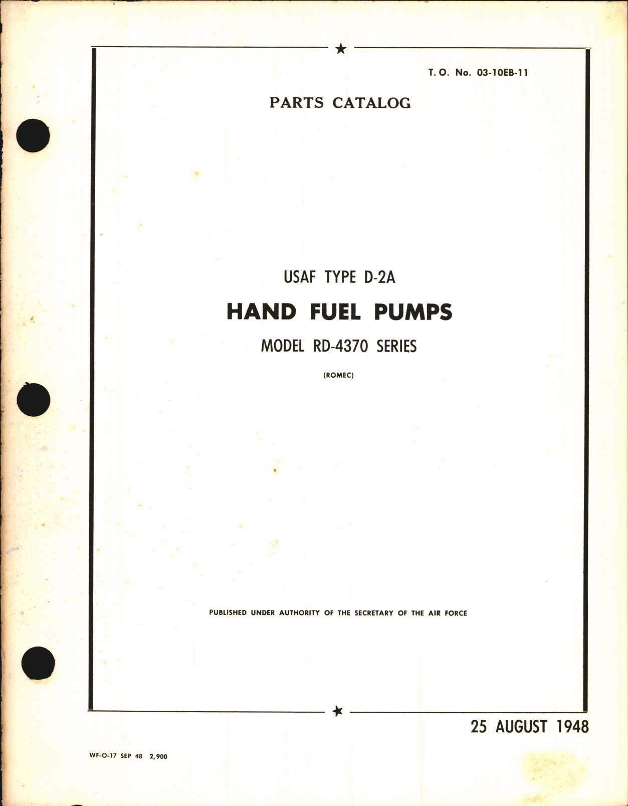 Sample page 1 from AirCorps Library document: Parts Catalog for USAF Type D-2A Hand Fuel Pumps Model RD-4370 Series