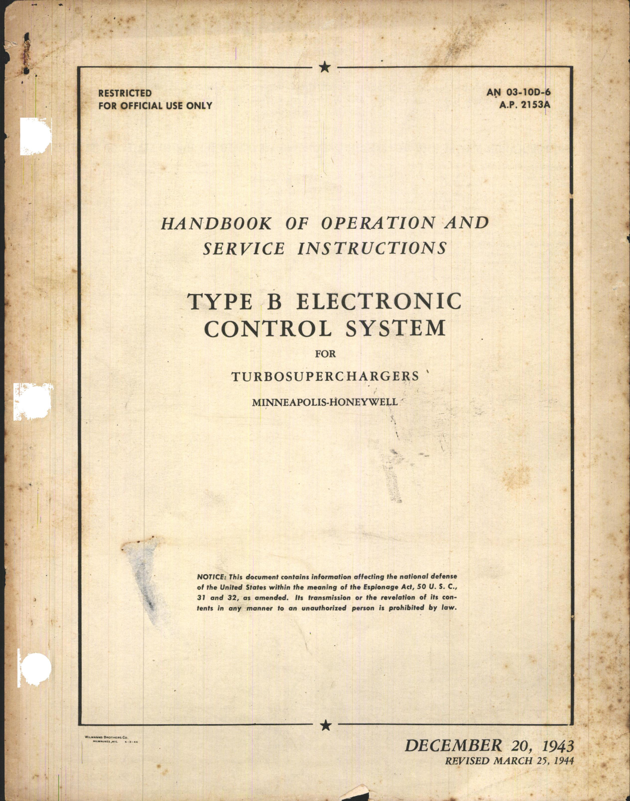 Sample page 1 from AirCorps Library document: Operation and Service Instructions for Type B Electronic Control System for Turbosuperchargers