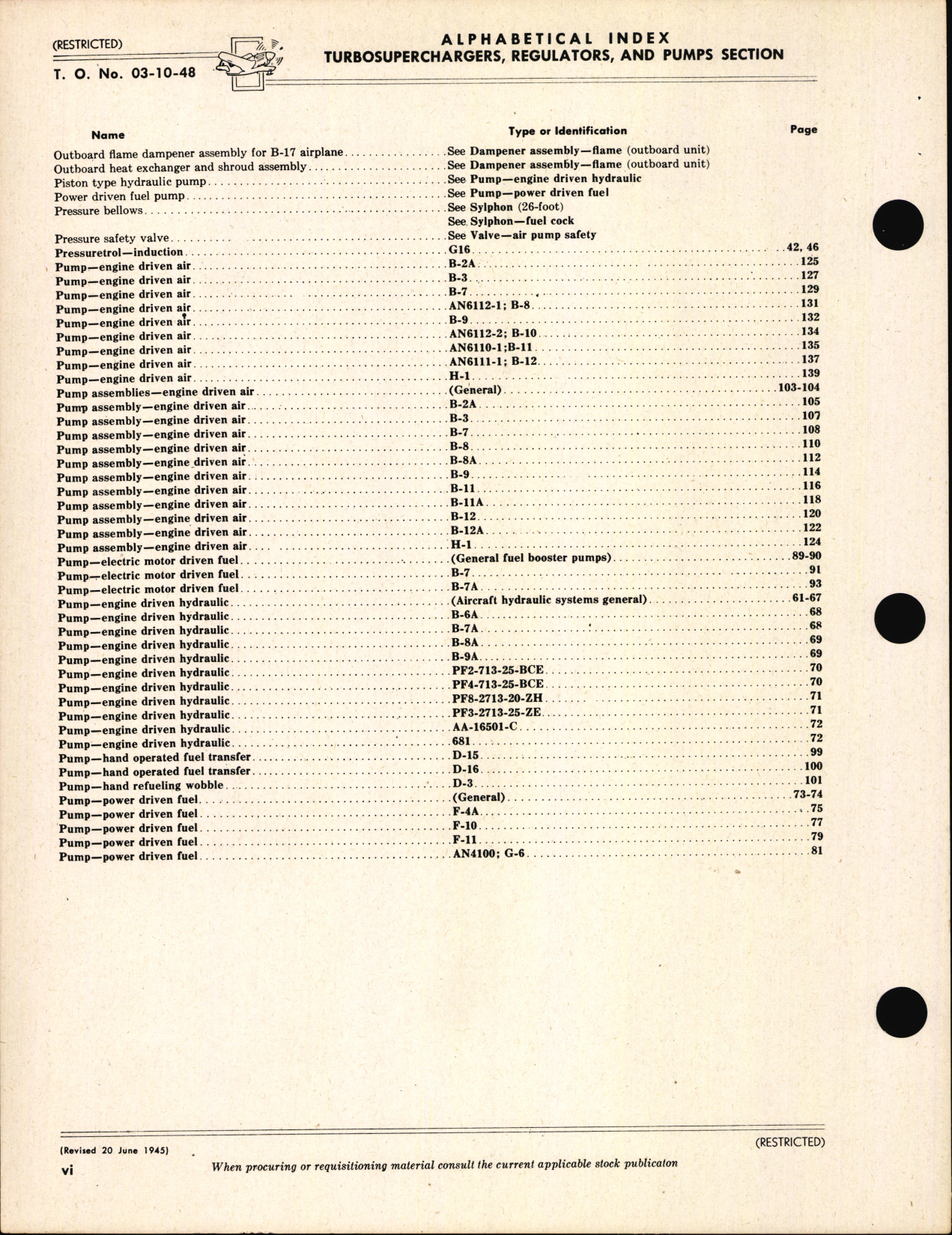 Sample page 8 from AirCorps Library document: Index of Army-Navy Aeronautical Equipment - Turbosuperchargers and Regulators, Pumps, and Pump Accessories