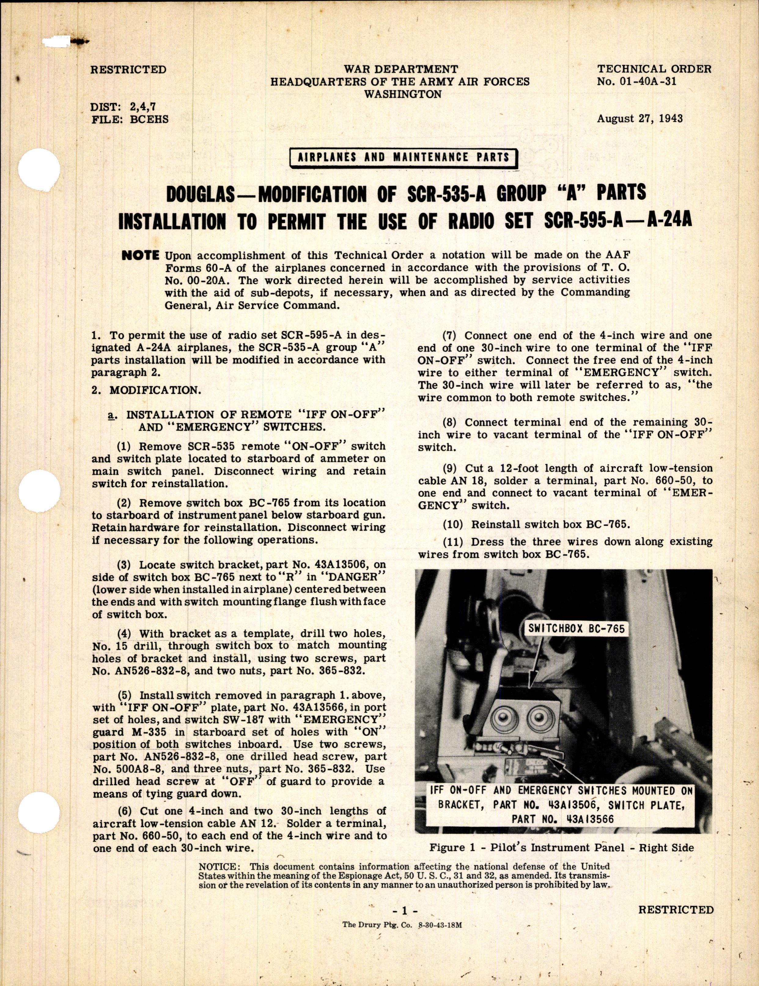 Sample page 1 from AirCorps Library document: Modification of SCR-535-A Group 
