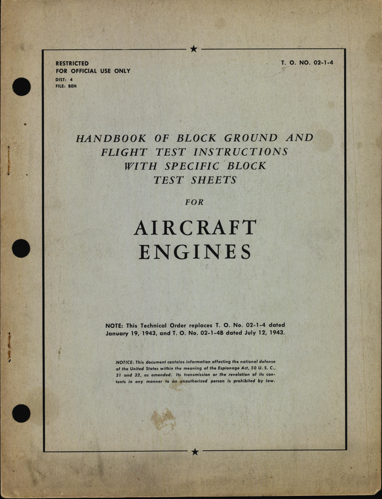 Sample page 1 from AirCorps Library document: Handbook of Block Ground and Flight Test Instructions with Specific Block Test Sheets for Aircraft Engines