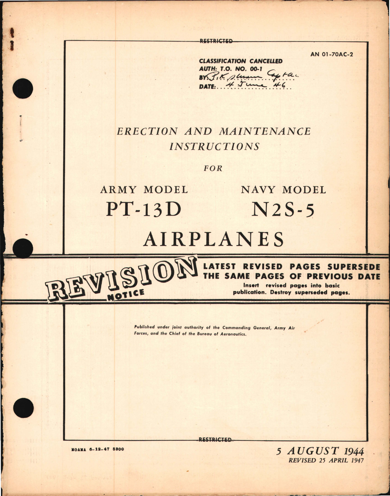 Sample page 1 from AirCorps Library document: Erection and Maintenance Instructions for PT-13D and N2S-5