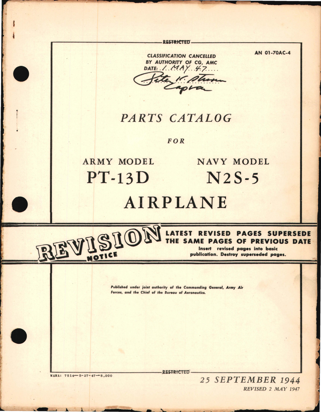 Sample page 1 from AirCorps Library document: Parts Catalog for PT-13D and N2S-5