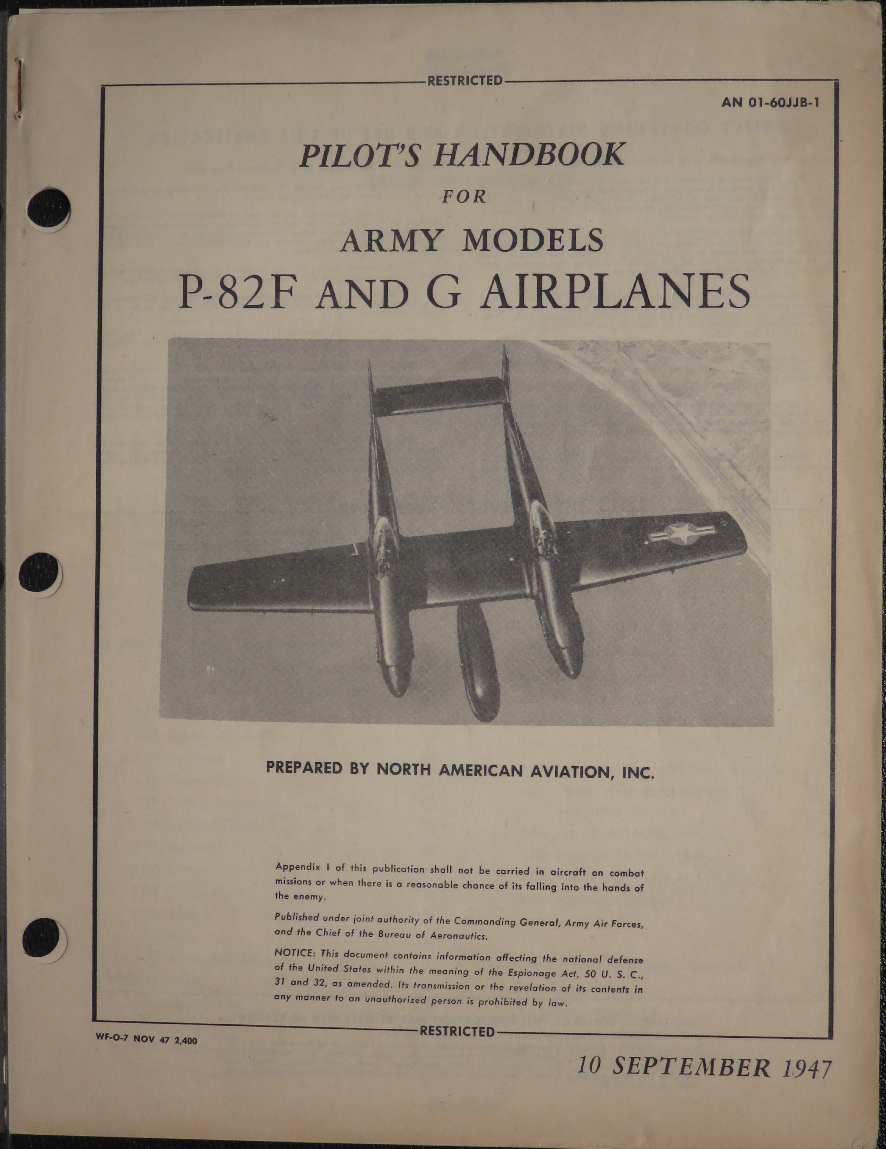 Sample page 1 from AirCorps Library document: Pilot's Handbook for Army Models P-82F and G