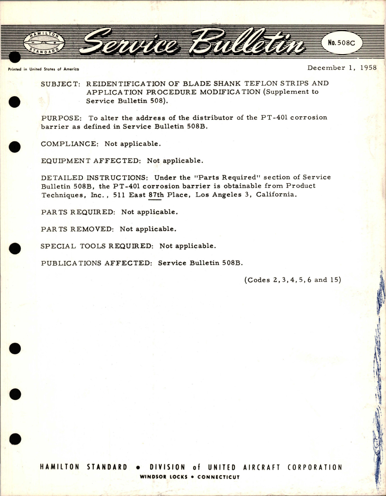Sample page 1 from AirCorps Library document: Reidentification of Blade Shank Teflon Strips and Application Procedure Modification (Supplement to 508) 