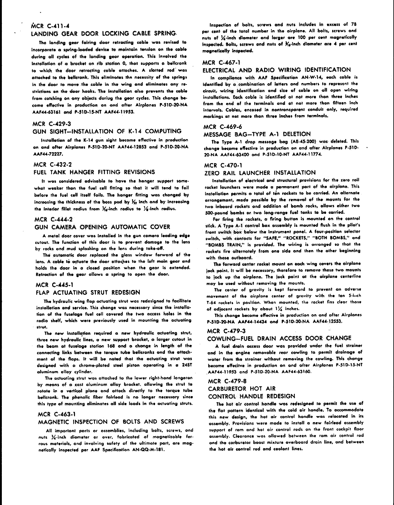 Sample page 2 from AirCorps Library document: Summary of Changes - Block Description for P-51D-20 Airplanes