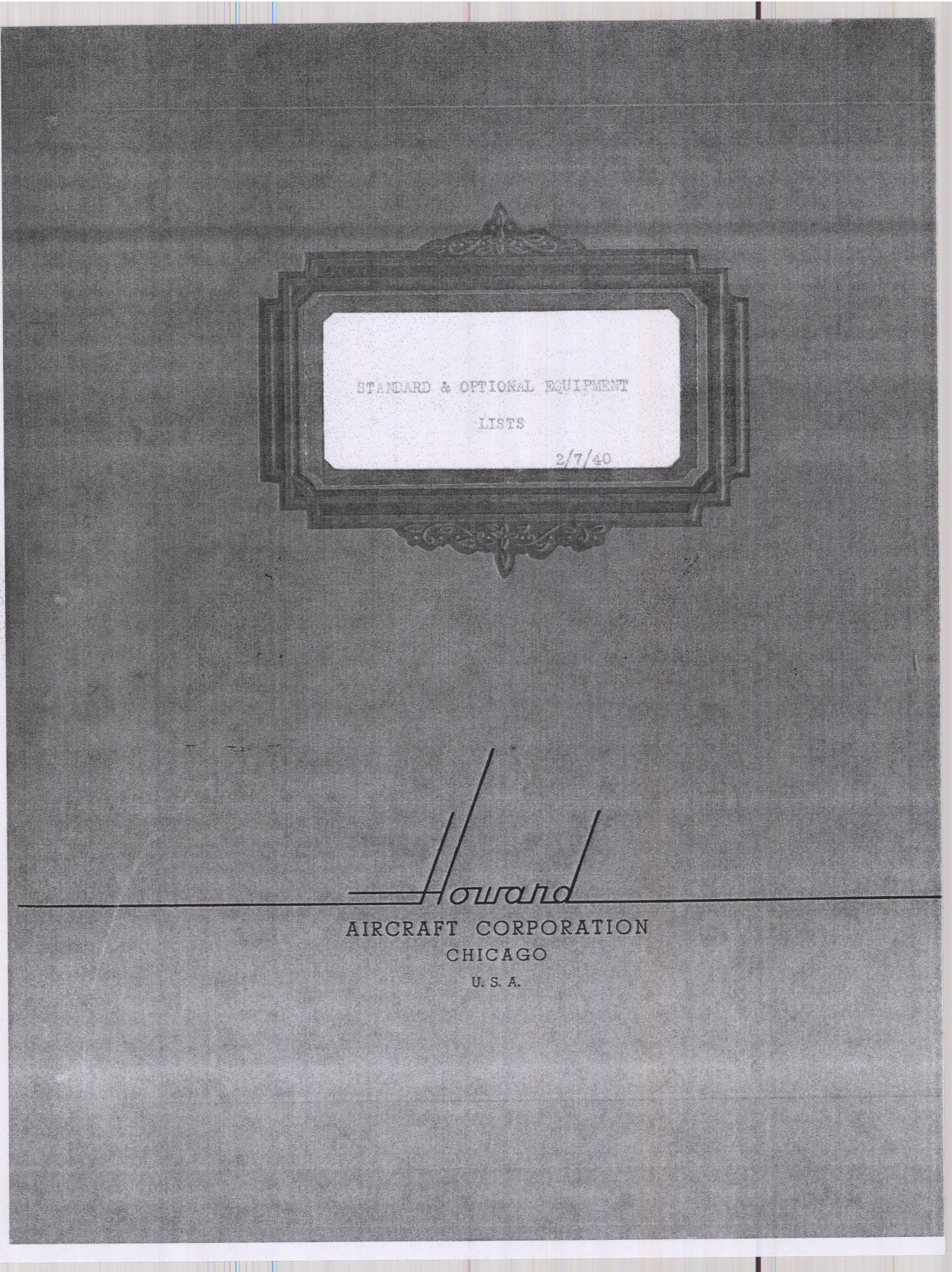 Sample page 1 from AirCorps Library document: Standard Operating Equipment - Howard
