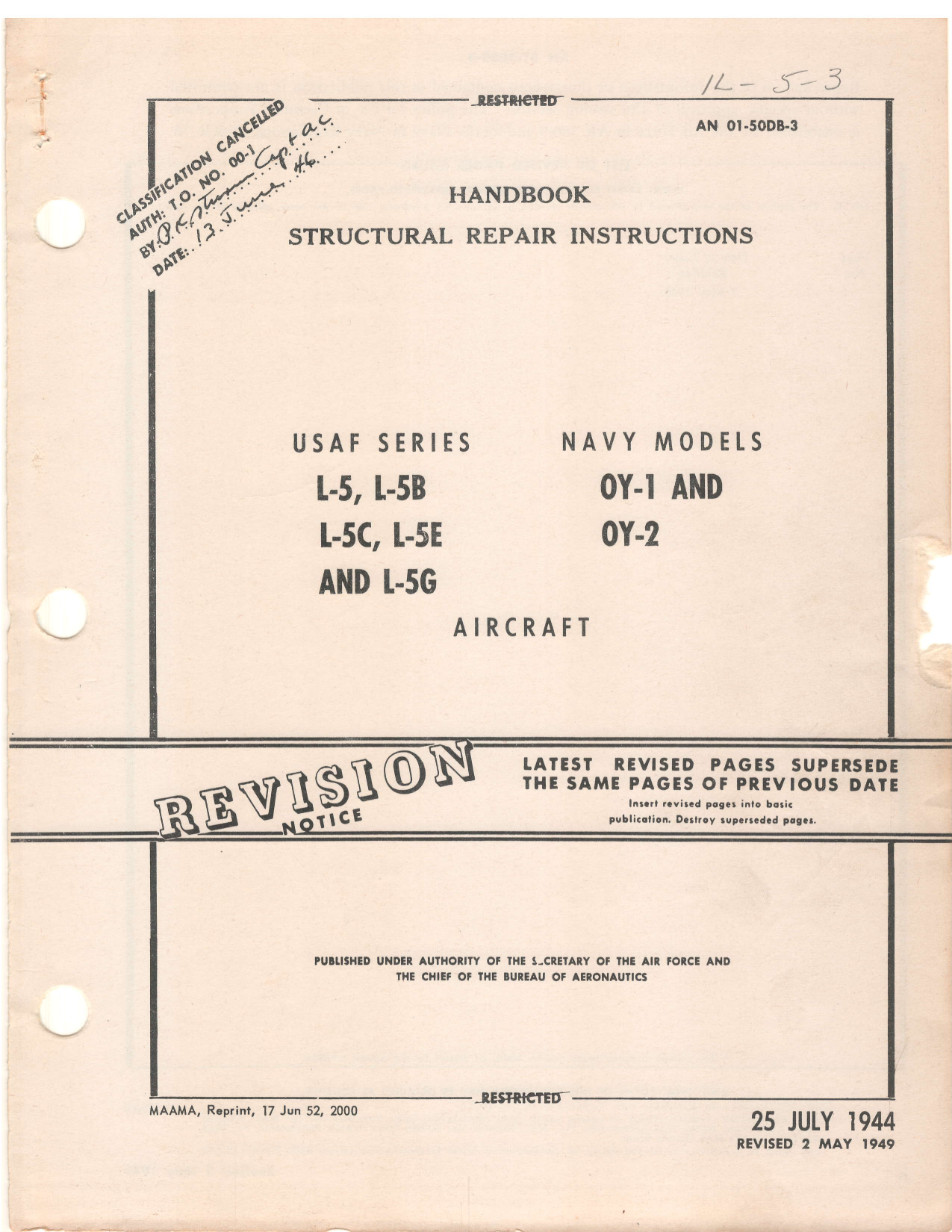 Sample page 1 from AirCorps Library document: Structural Repair Instructions - L-5 OY-1 OY-2