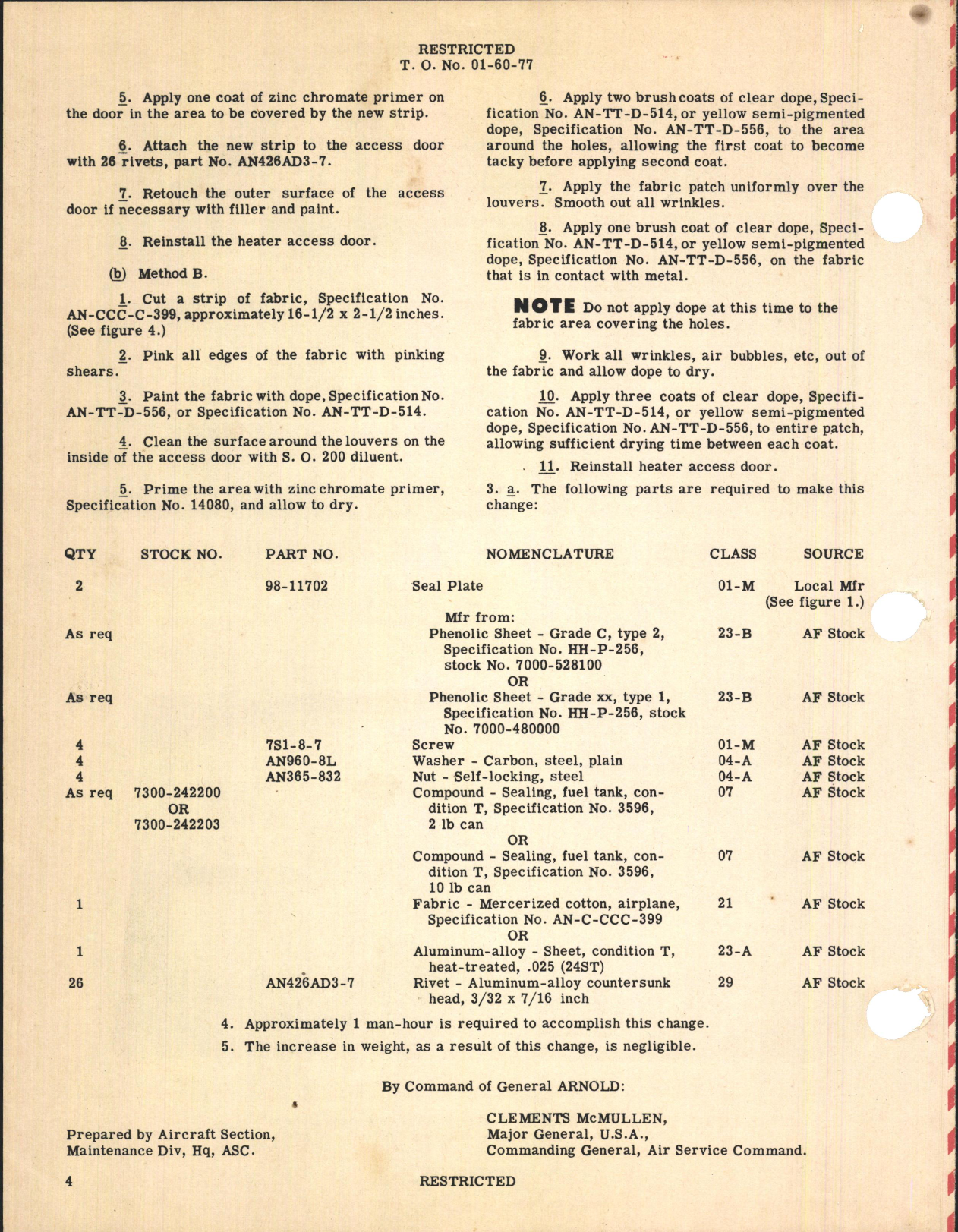 Sample page 4 from AirCorps Library document: Sealing Wing Station 82 Bulkhead for B-25