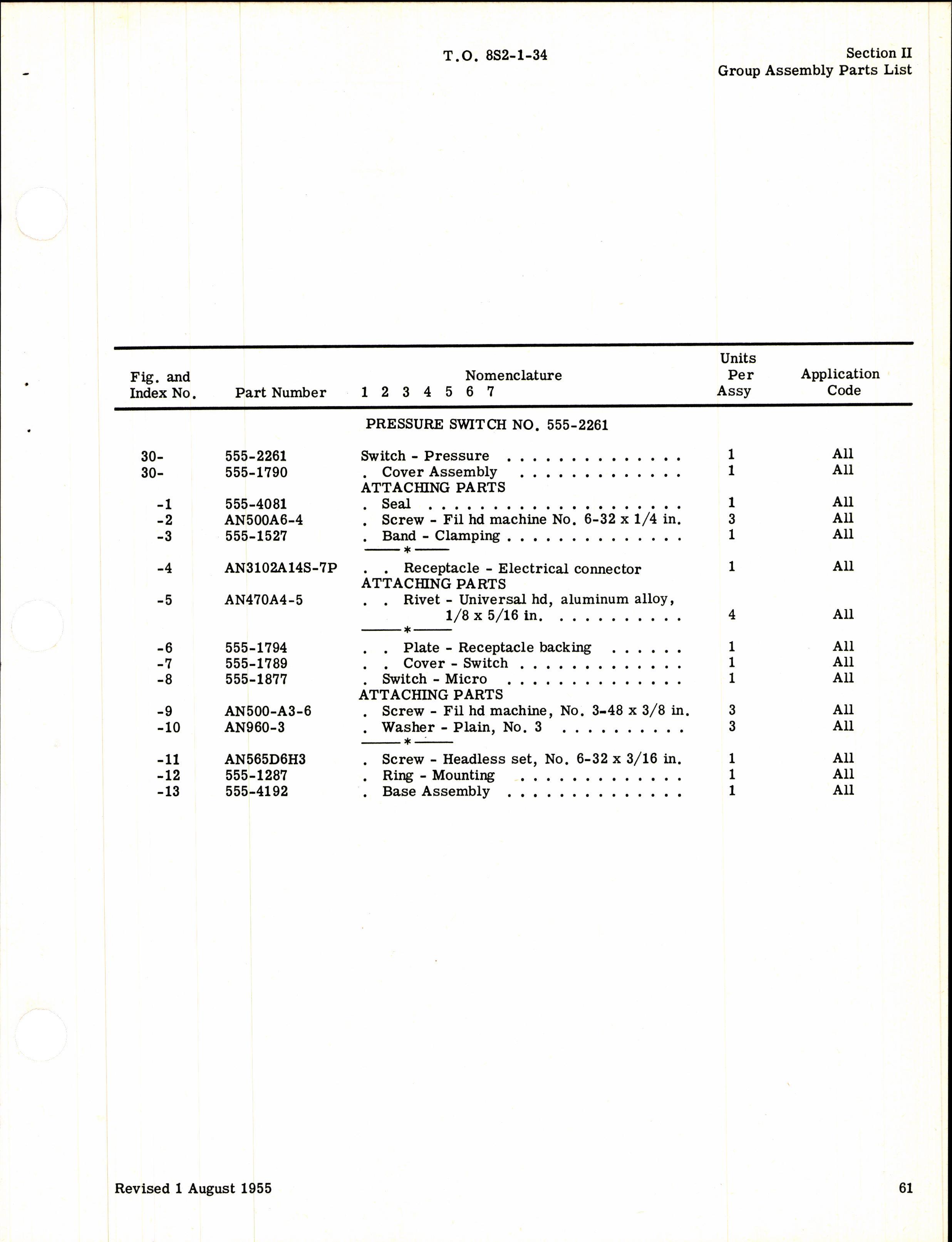 Sample page 9 from AirCorps Library document: Parts Catalog for Cook Pressure Control Switches