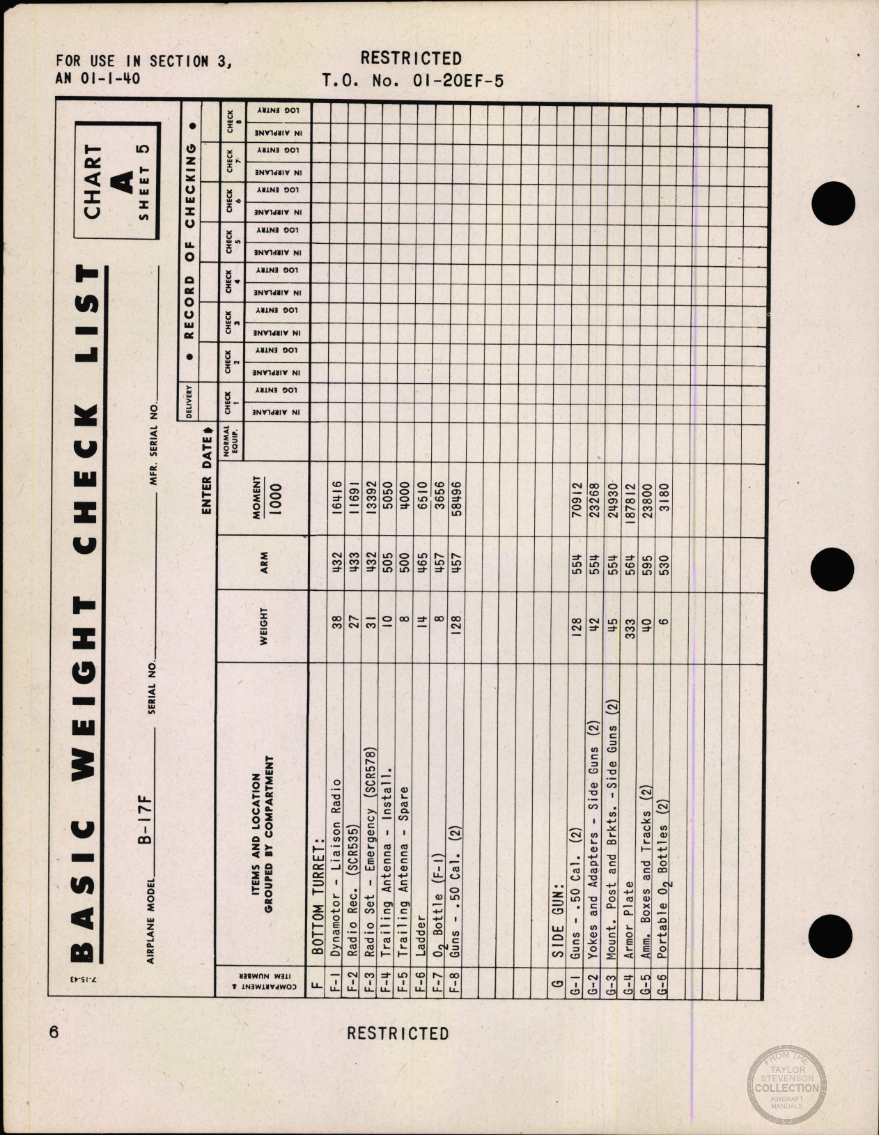 Sample page 8 from AirCorps Library document: Basic Weight Check List & Loading Data for B-17F and B-17G Airplanes