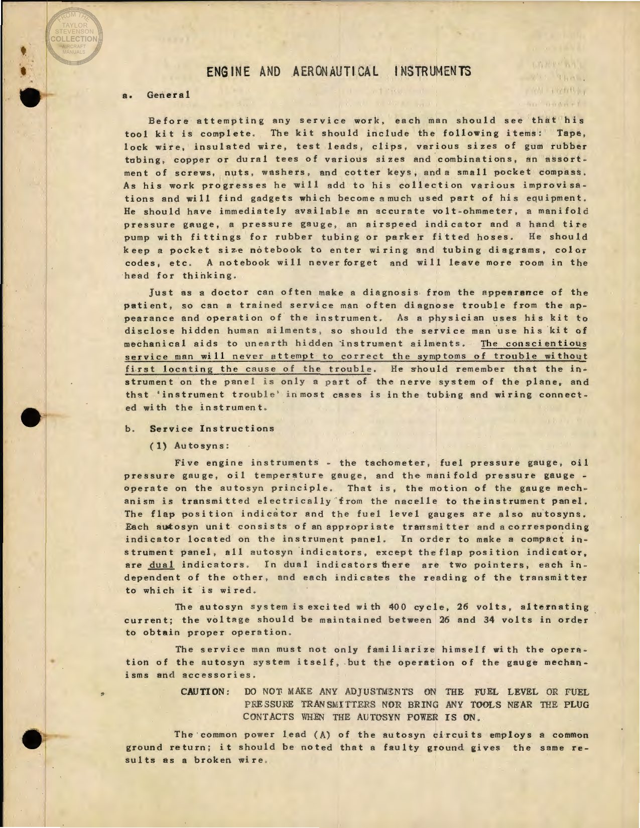 Sample page 1 from AirCorps Library document: Engine and Aeronautical Instruments for the B-17